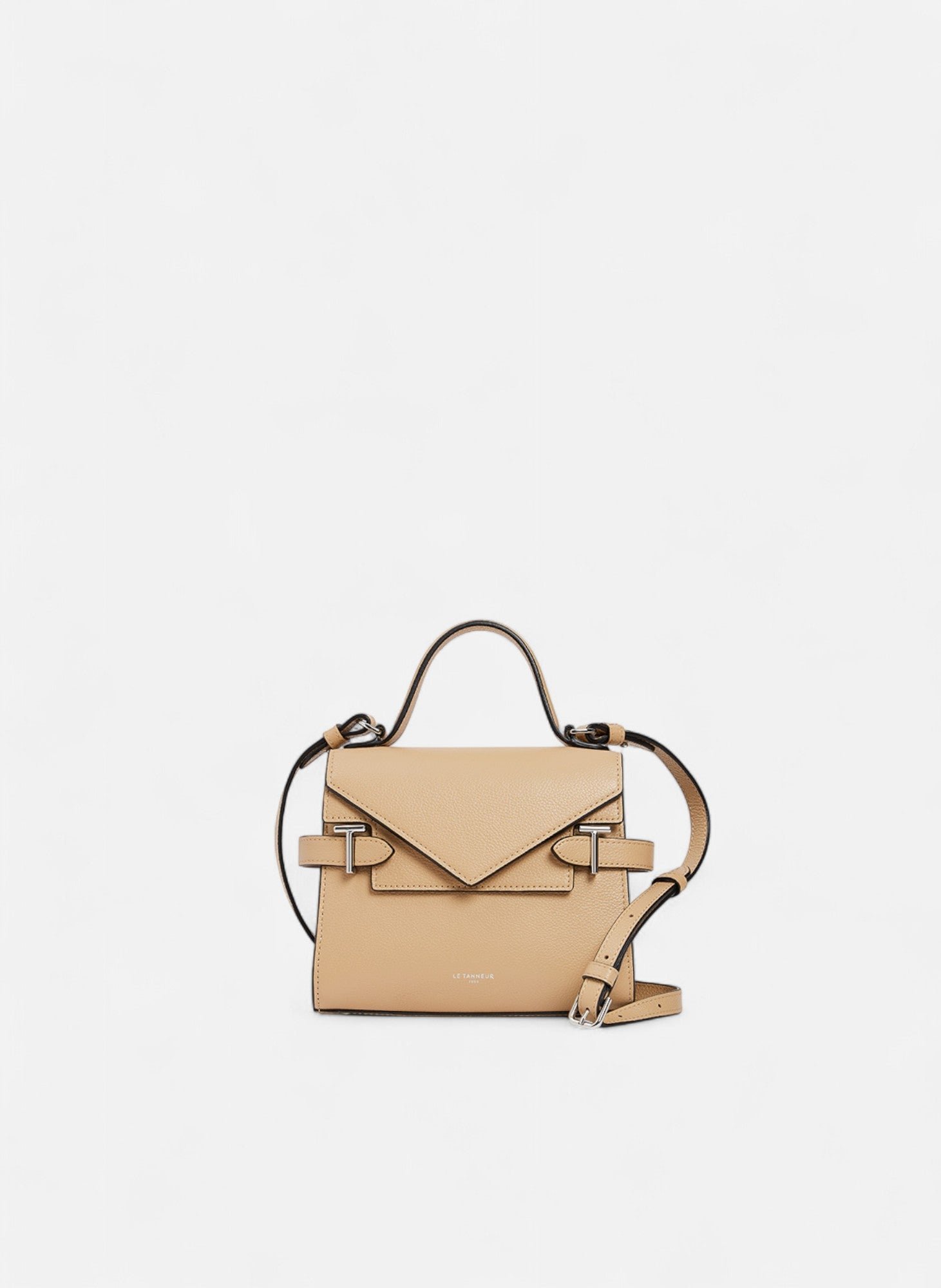 Petit sac à main double rabat emilie en cuir grainé LE TANNEUR Beige