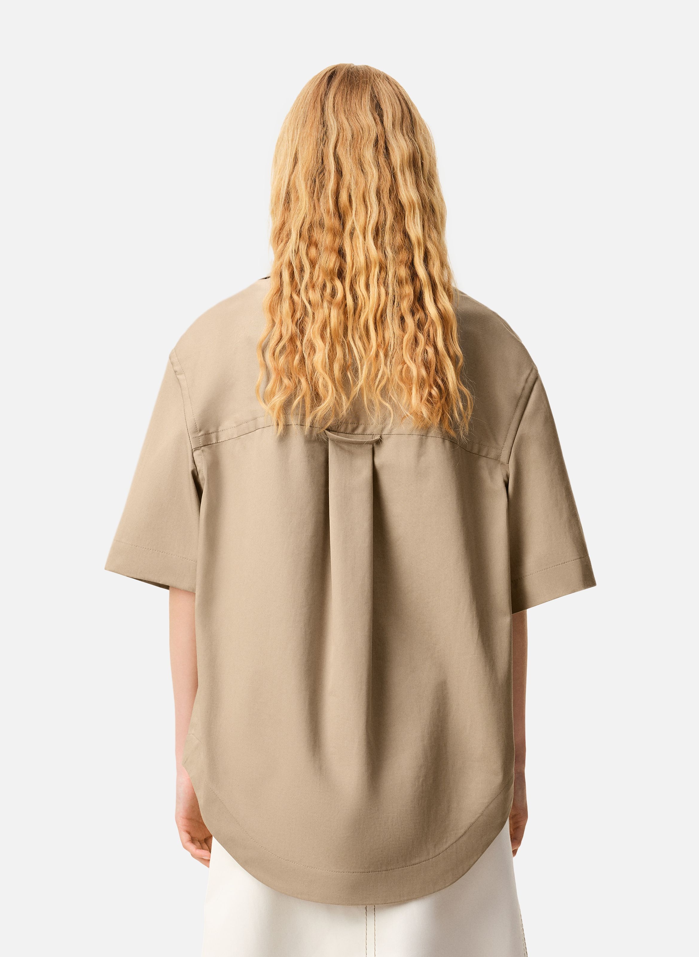 Chemise large manches courtes col requin unisexe en coton AMI PARIS Beige