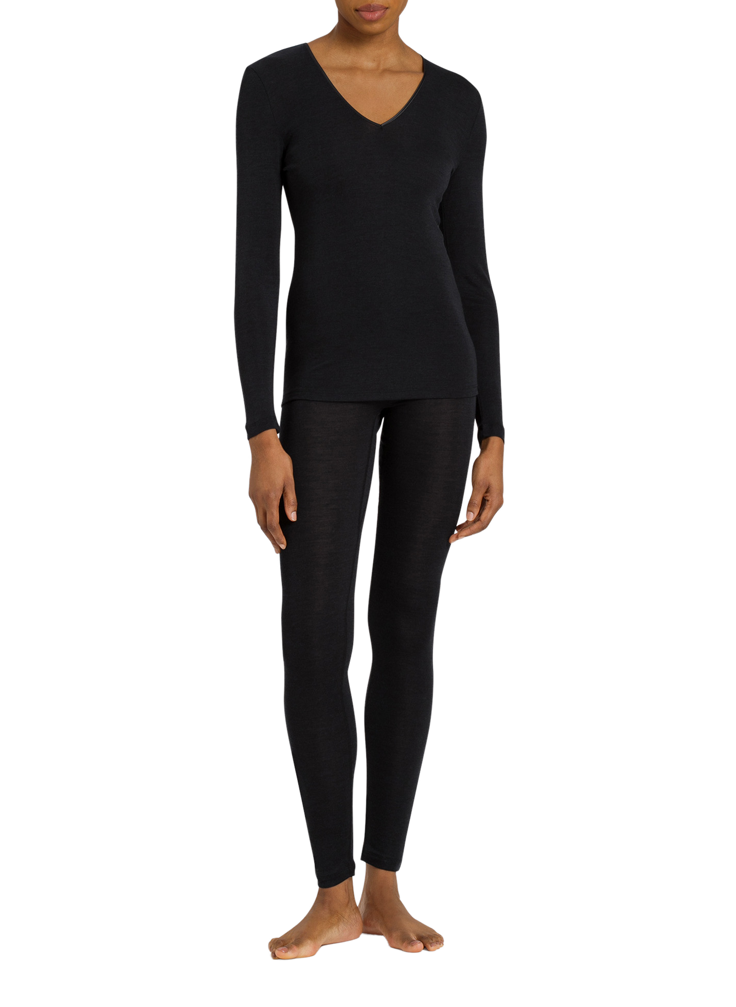 T-shirt manches longues en soie et laine HANRO Noir