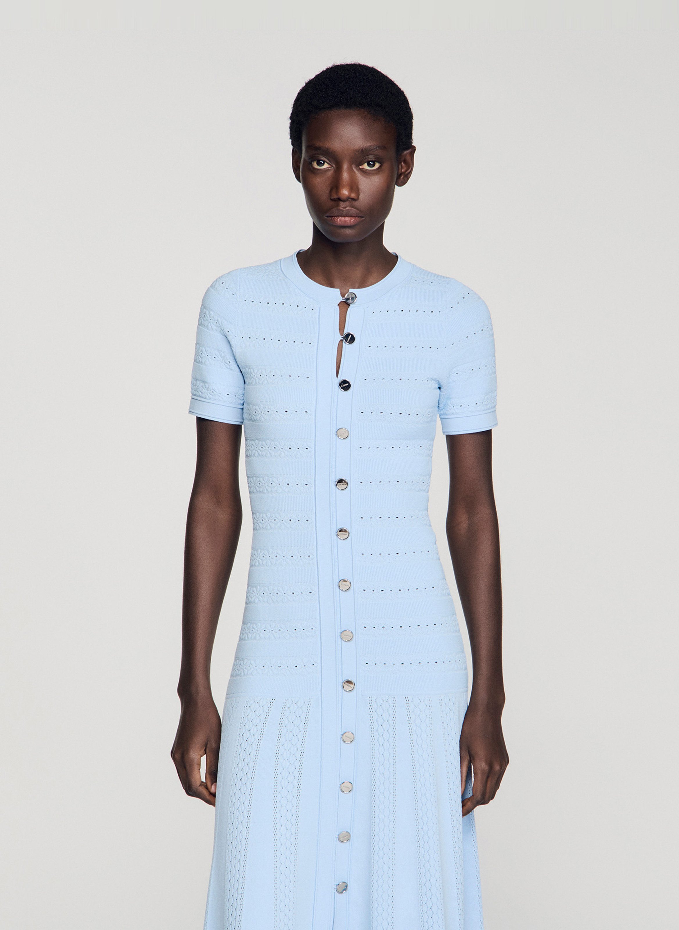 Robe longue évasée col rond SANDRO Bleu