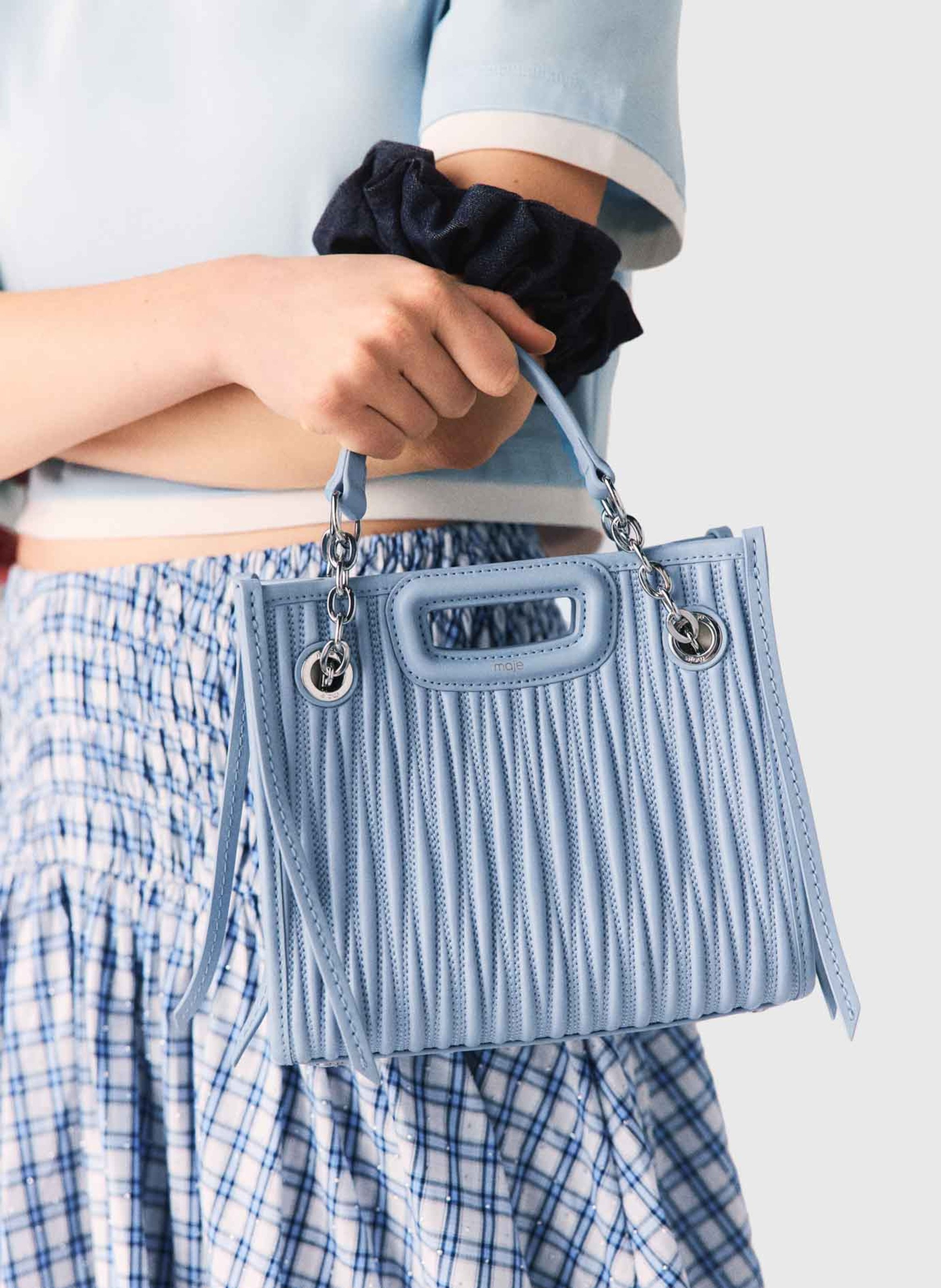 Sac bandoulière en cuir m cabas mini MAJE Bleu