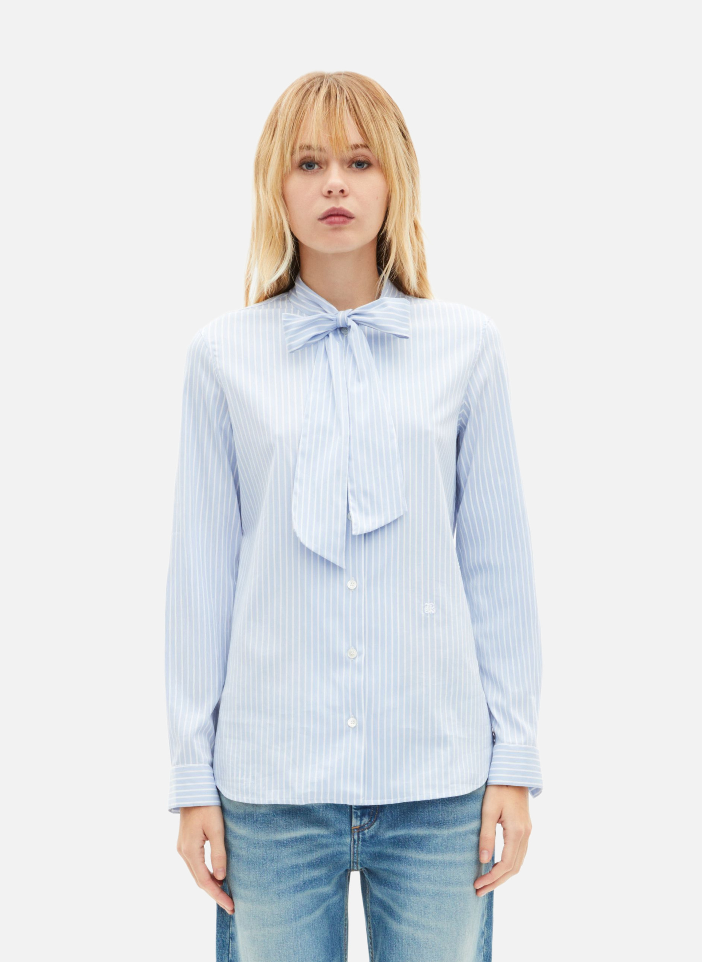 Chemise col lavallière en coton mélangé rayée THE KOOPLES Bleu