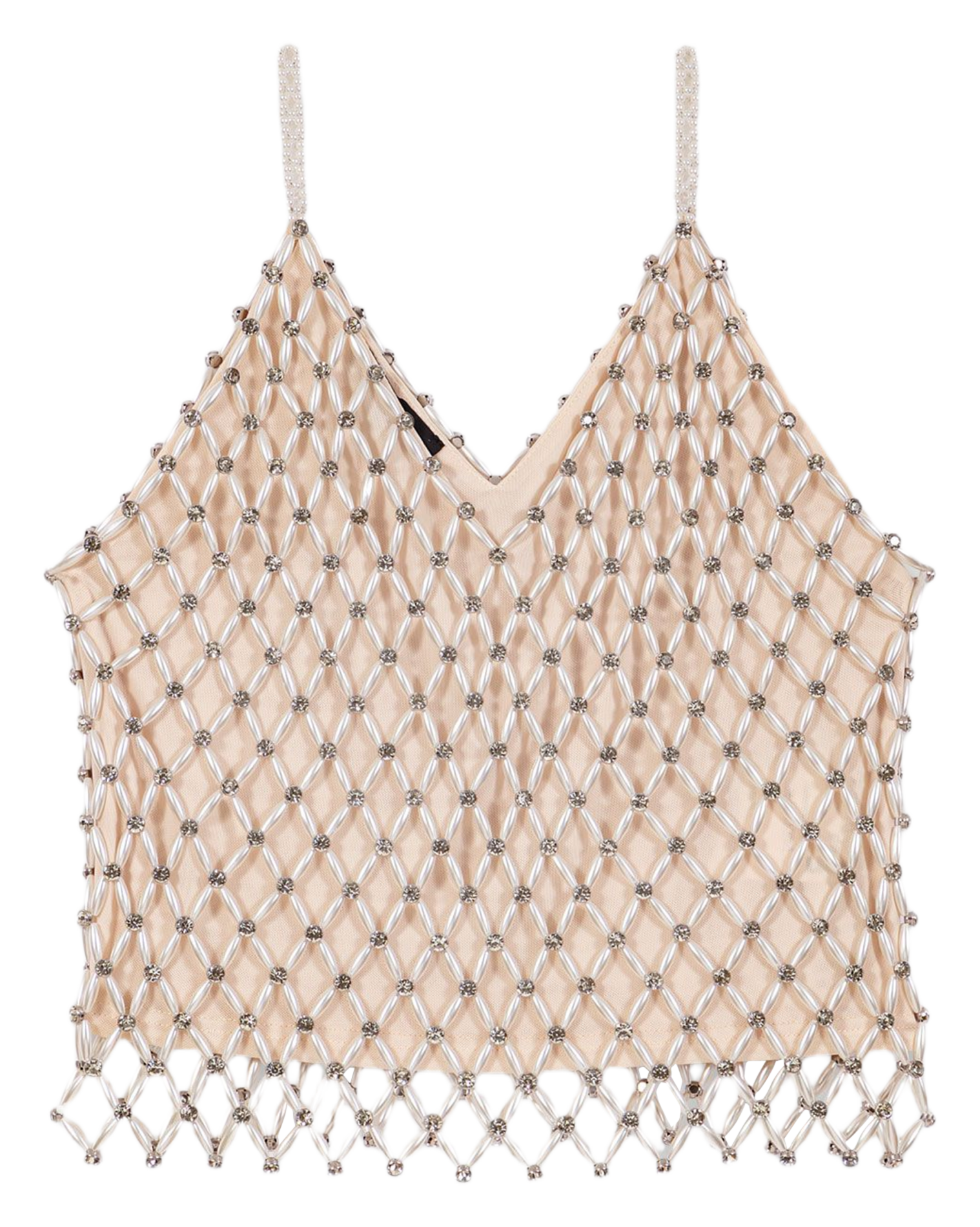 Top droit col v à strass MAJE Beige