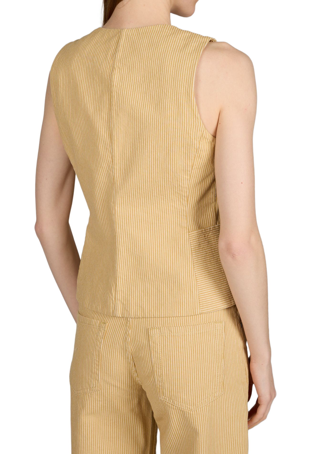 Gilet tailleur cintré à rayures THINKING MU Beige