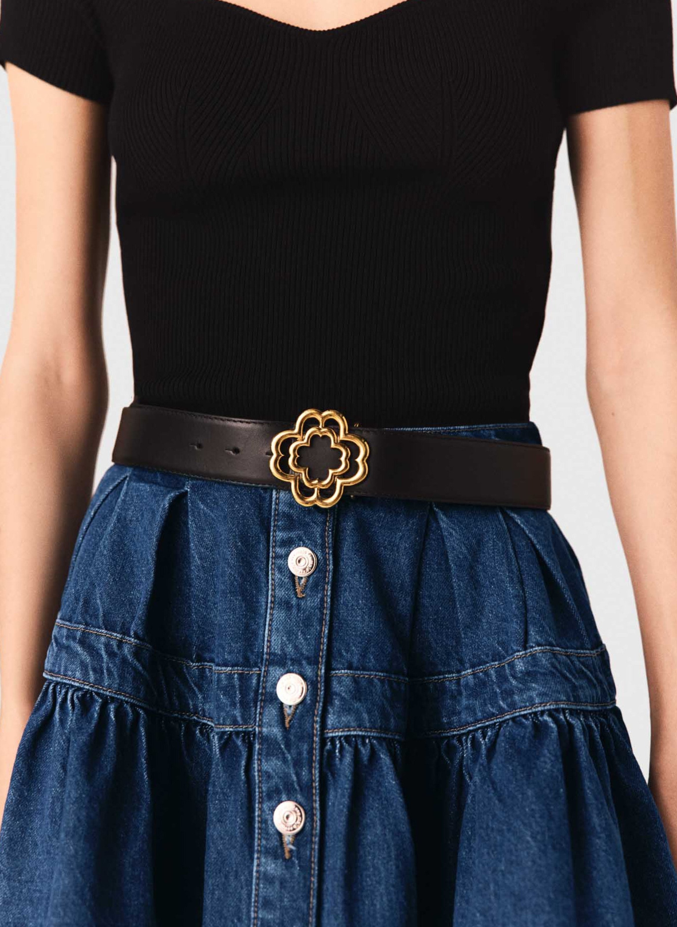 Ceinture à boucle en cuir MAJE Noir