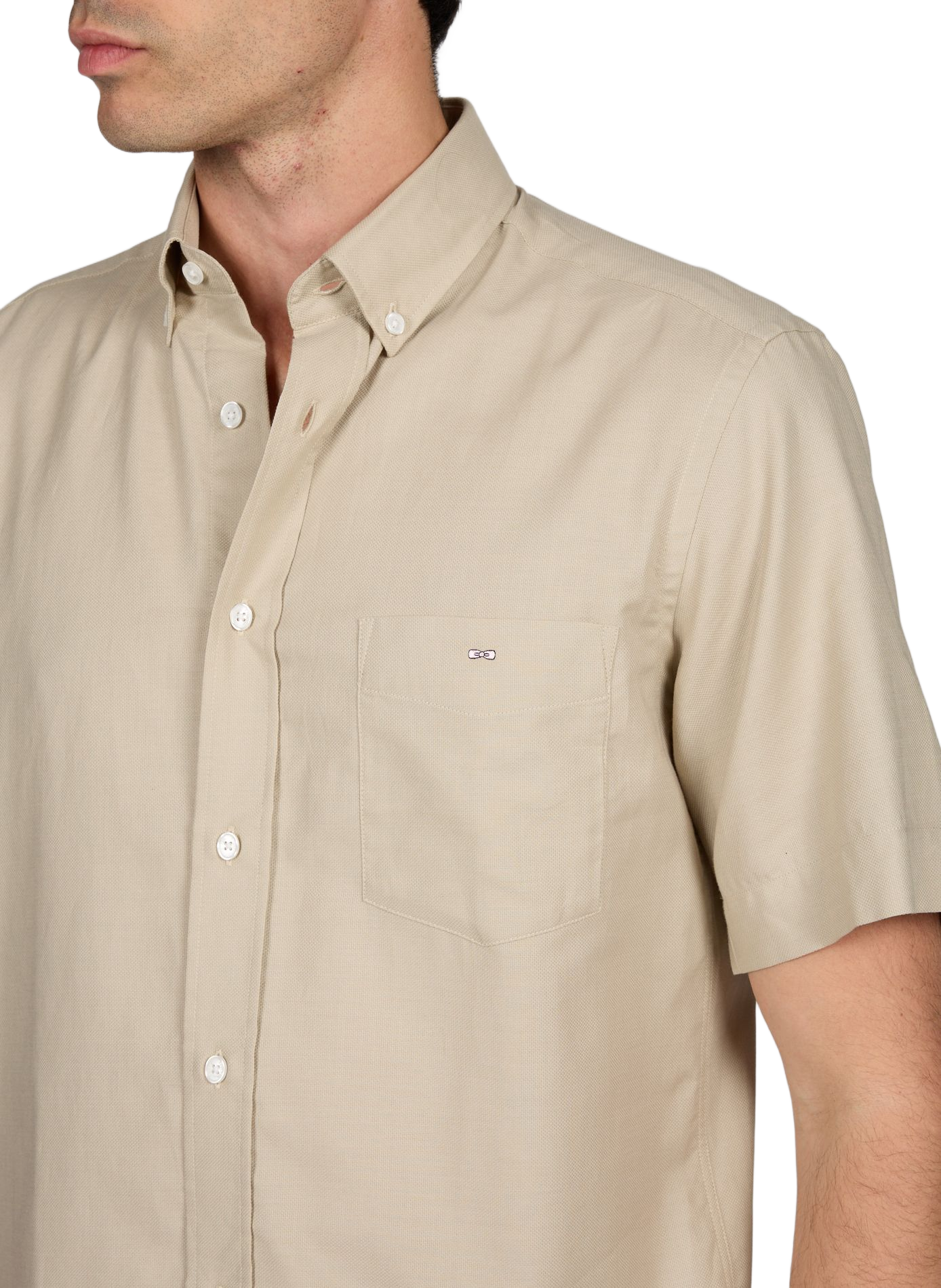 Chemise à manches courtes en piqué de coton EDEN PARK Beige