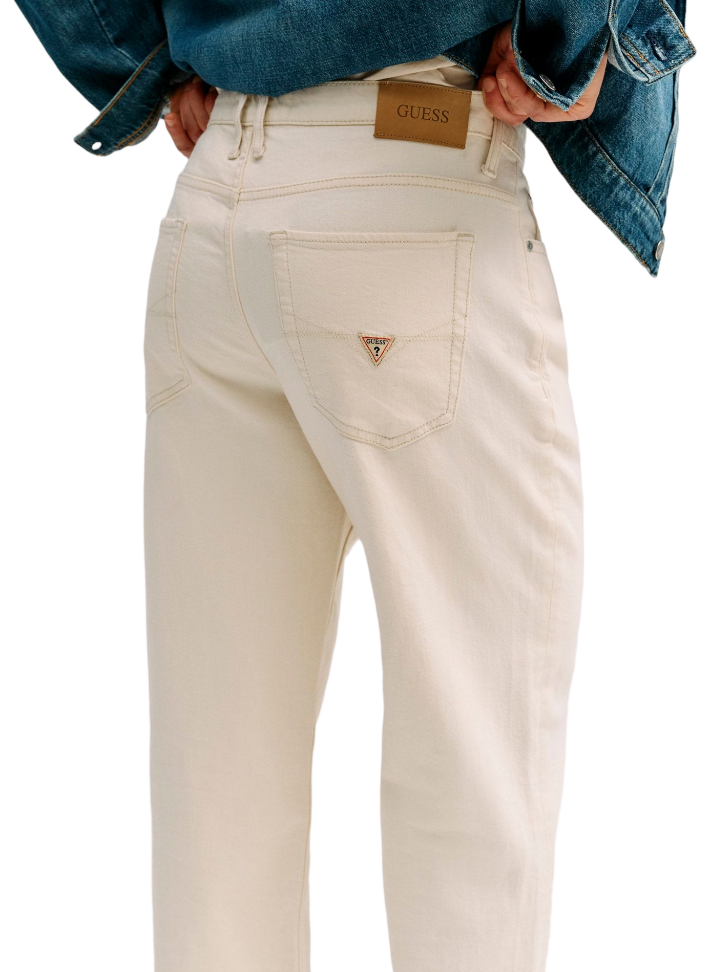 Jean Owen relaxed à taille mi-haute en coton GUESS Beige