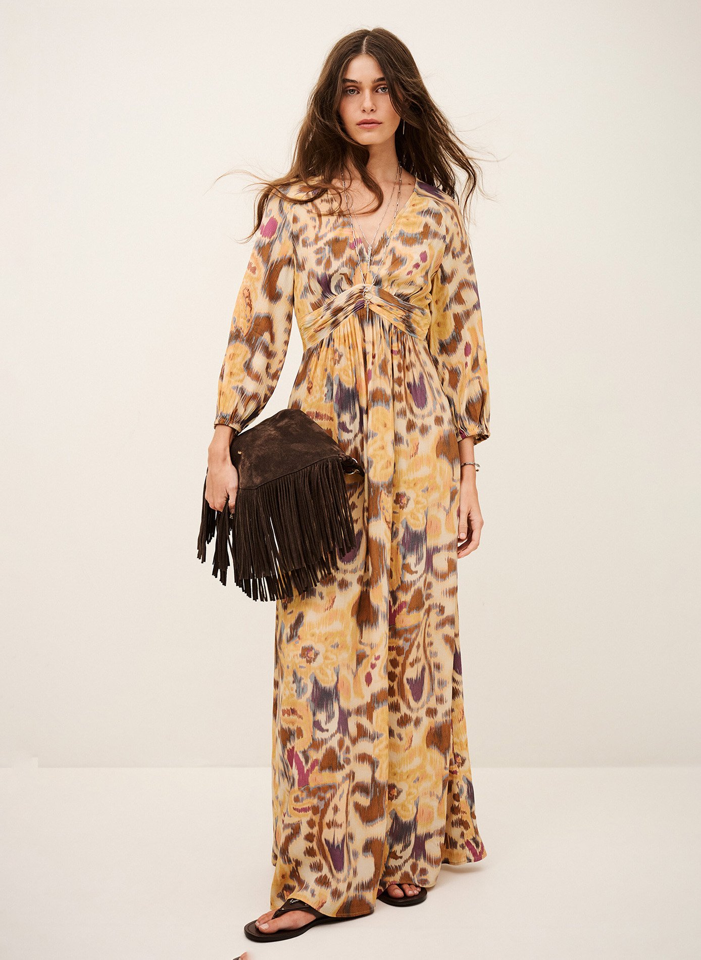 Robe longue col v imprimée molina BA&SH Jaune