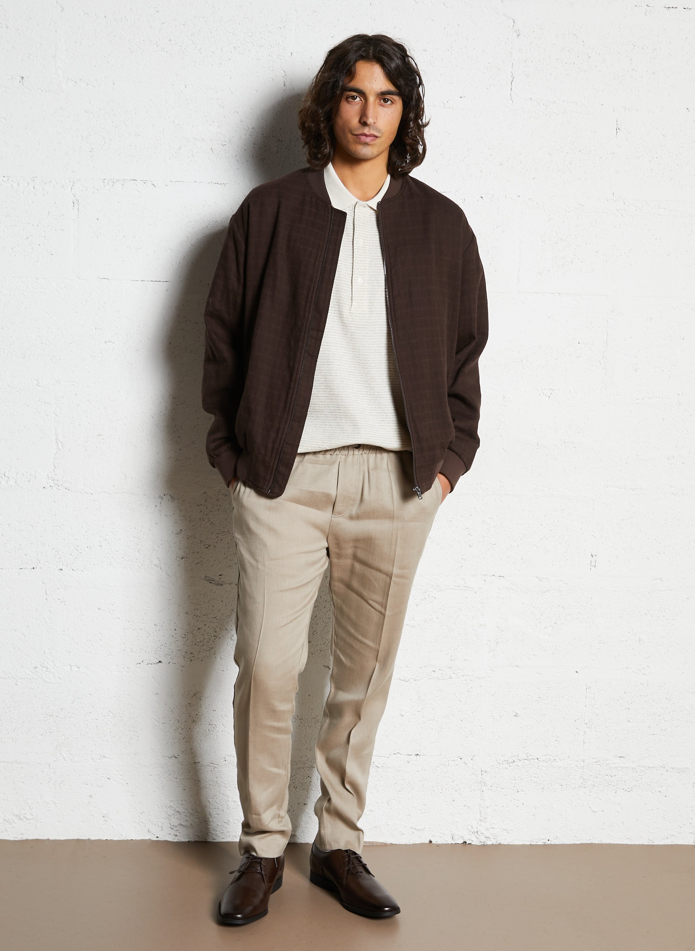 Blouson col rond en coton mélangé IKKS Marron