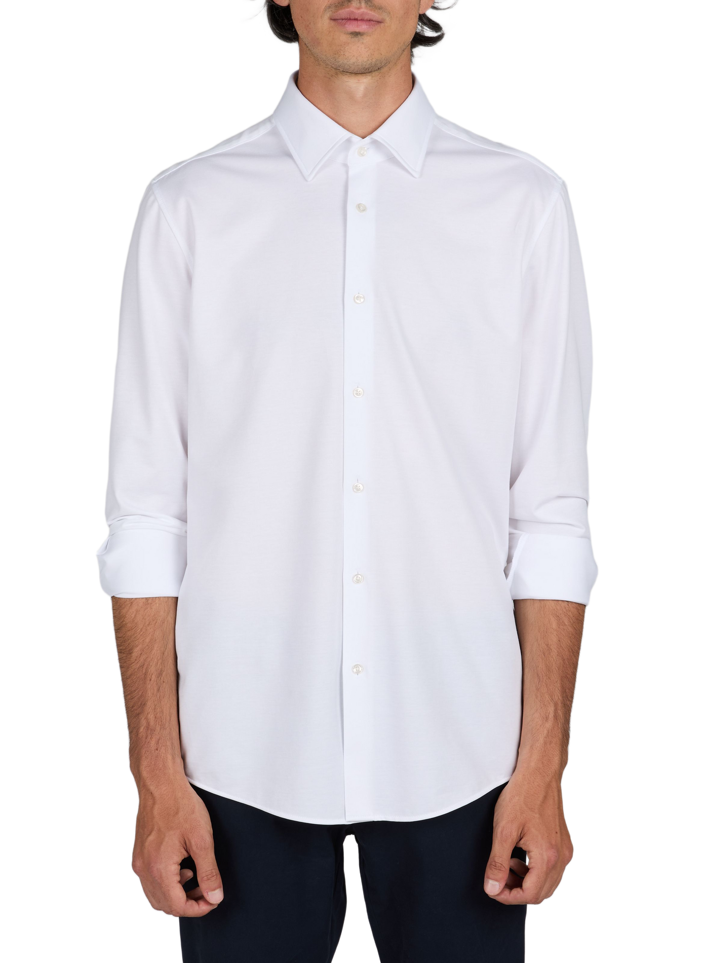 Chemise unie à manches longues en coton mélangé BOSS Blanc