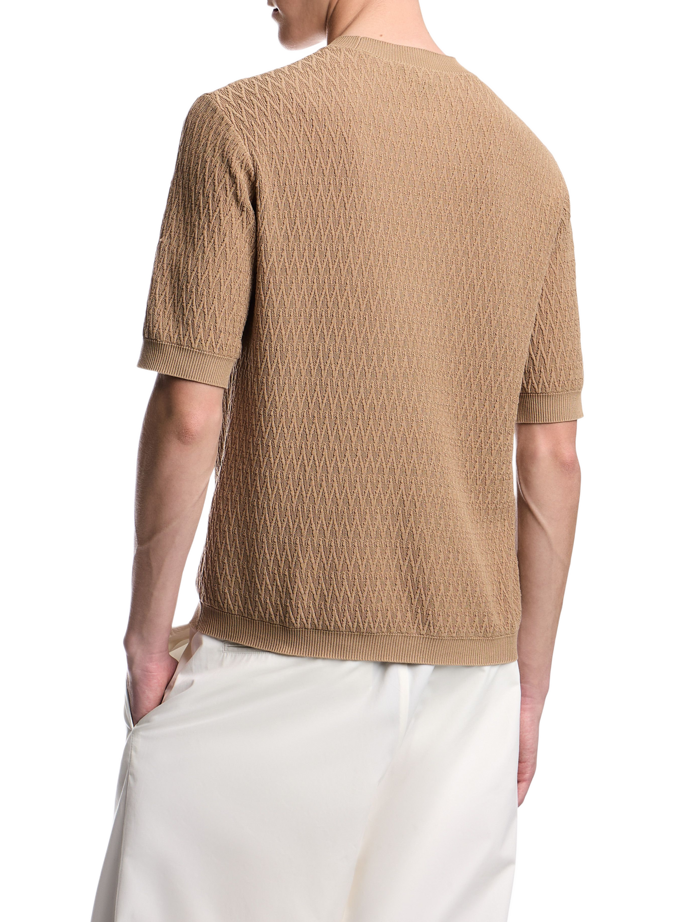 Short-sleeved chevron knit cotton sweater EMPORIO ARMANI Beige