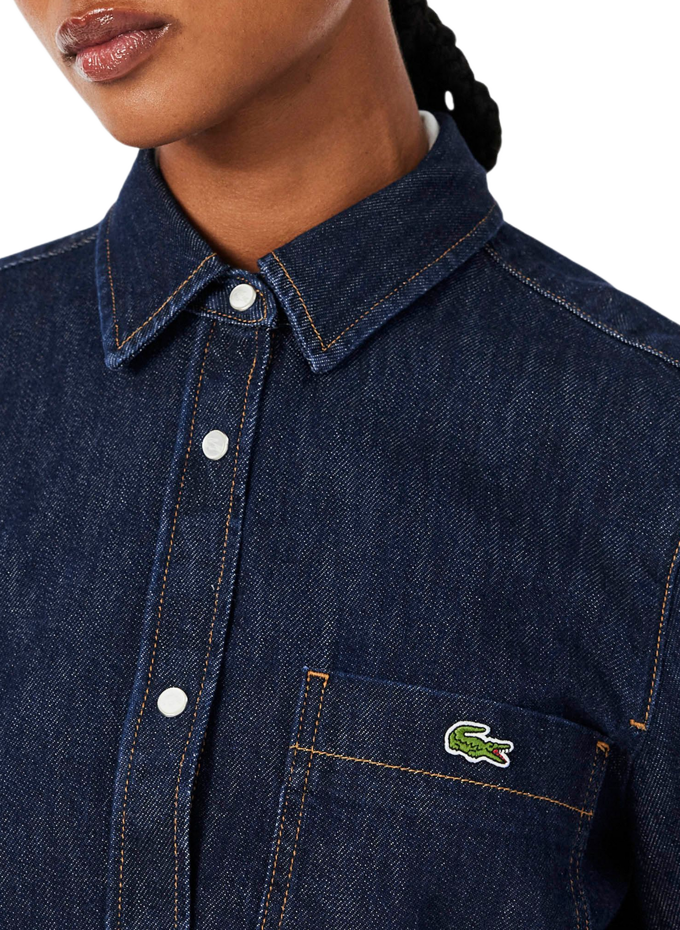 Straight denim shirt with a classic collar in cotton LACOSTE Blue