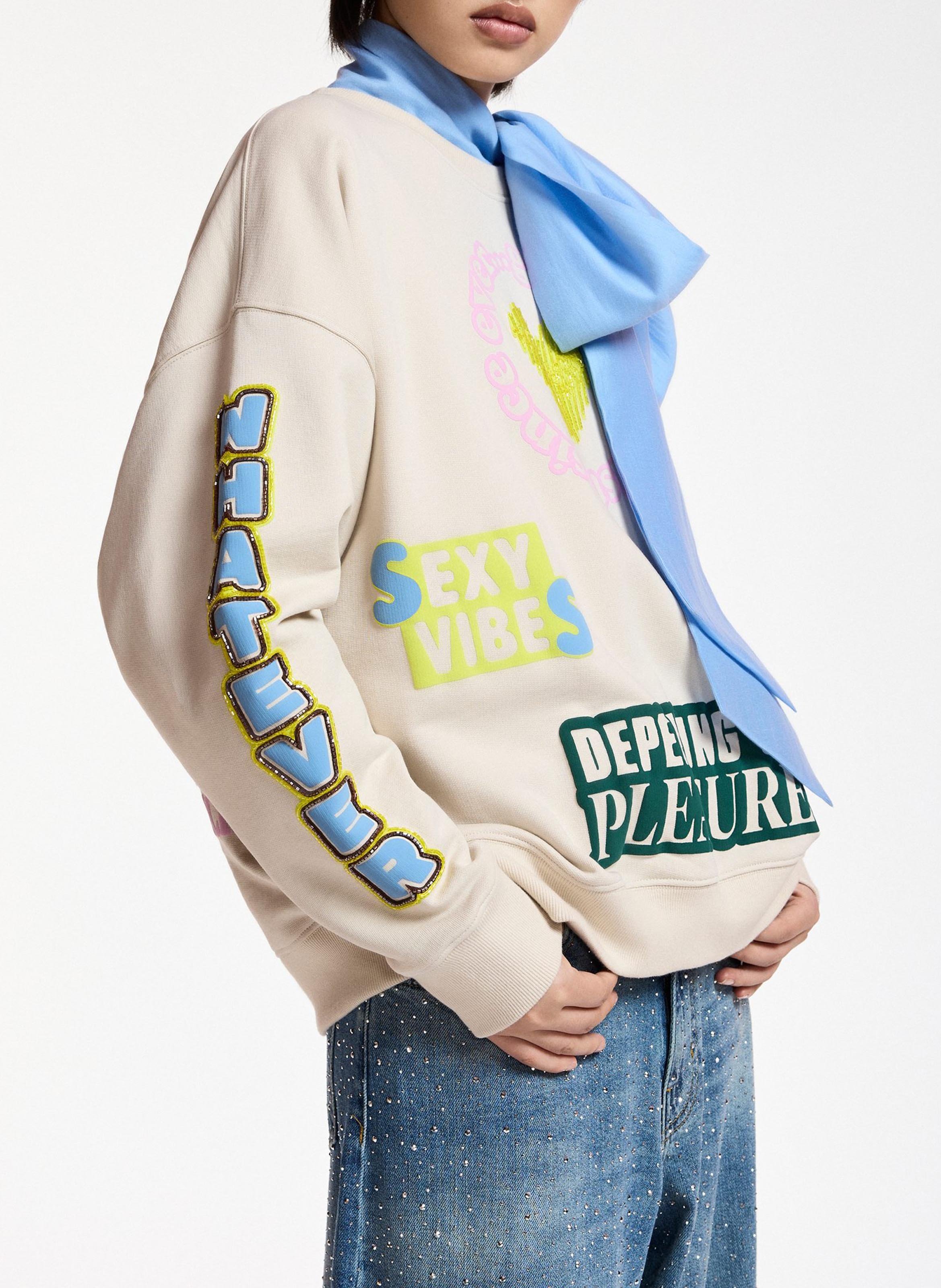 Sweat ample col rond imprimé en coton kampus ESSENTIEL ANTWERP Blanc
