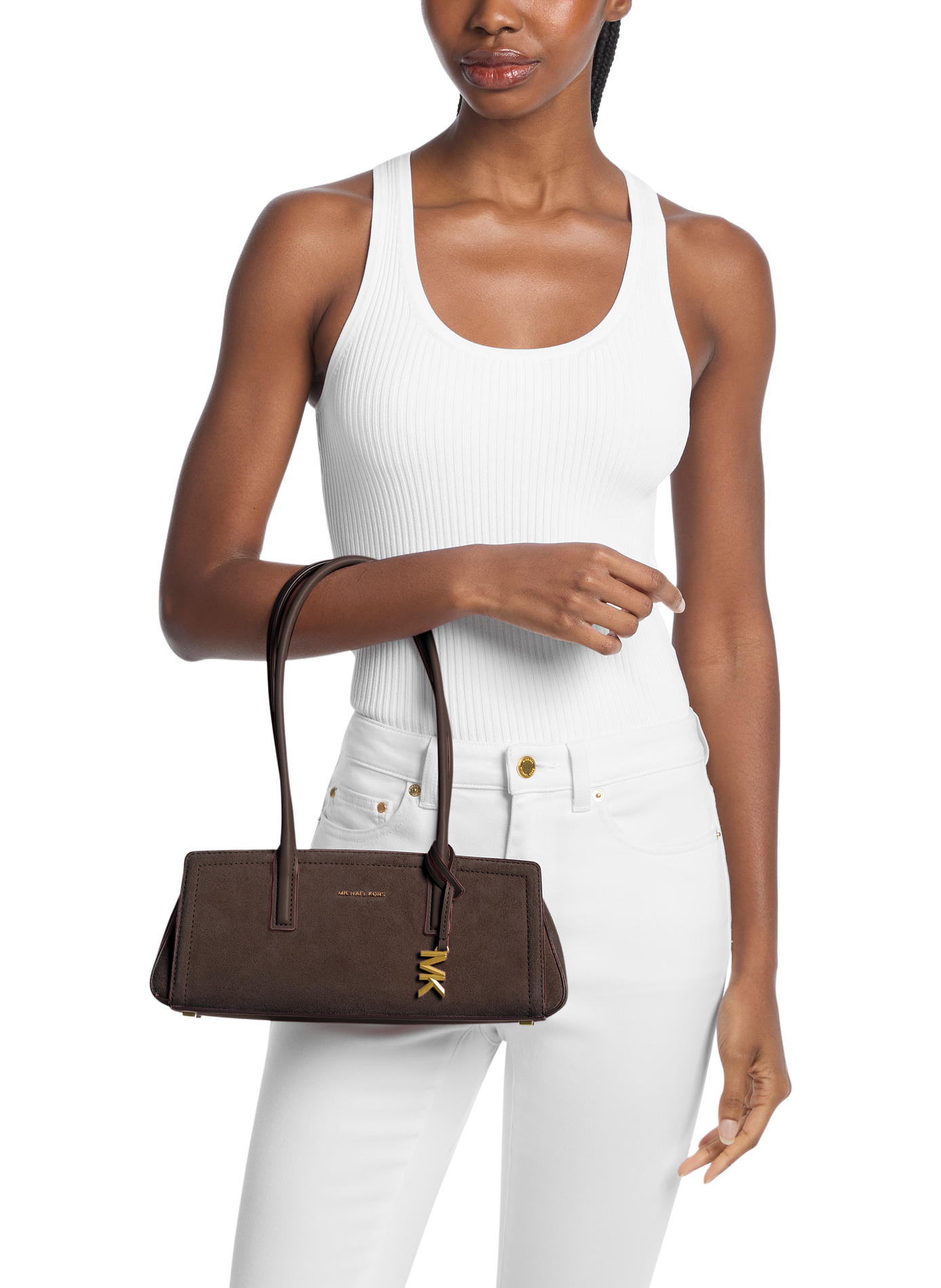 Laila leather handbag with metallic logo MICHAEL KORS Brown