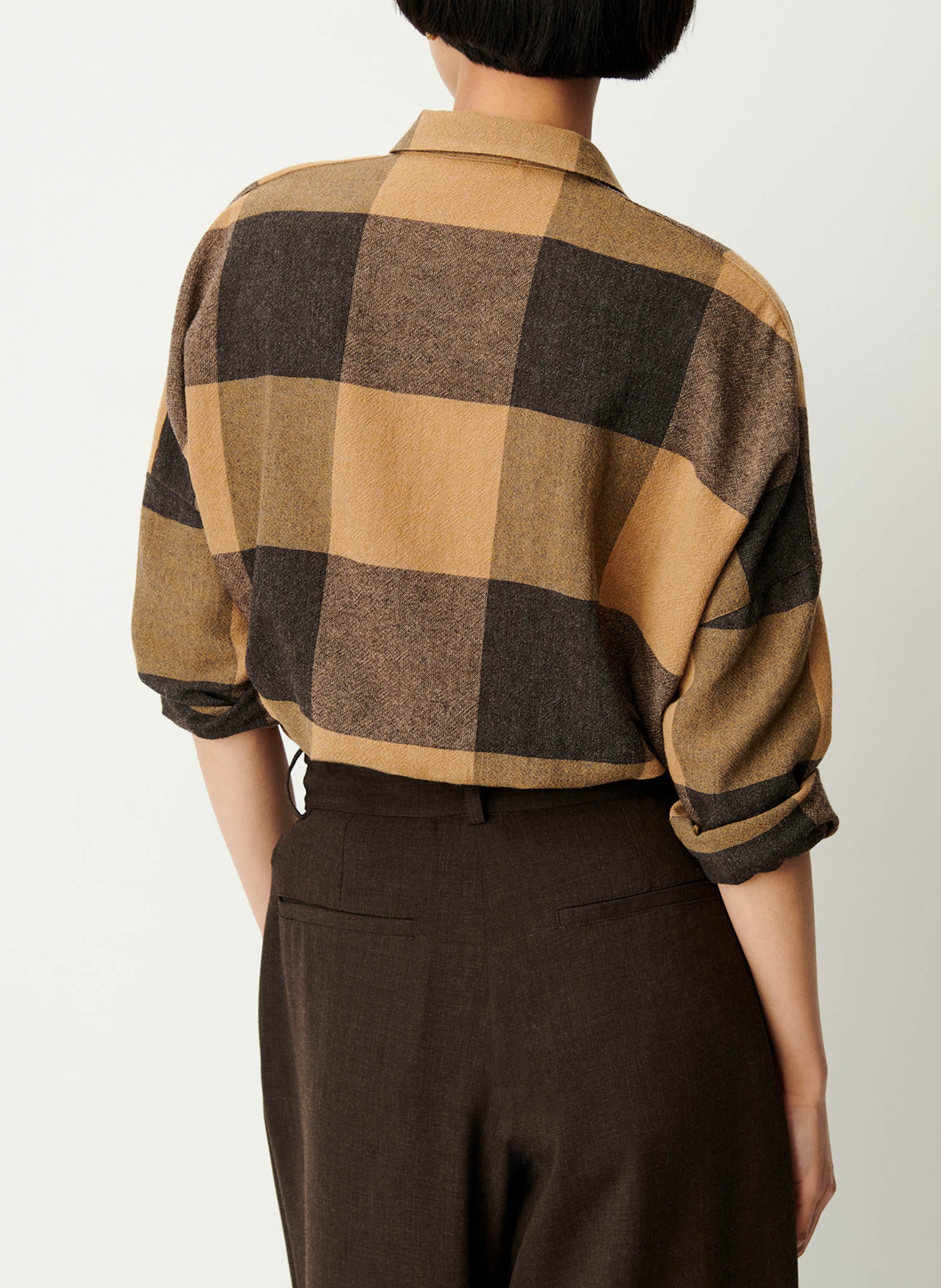 Chemise col classique ample en laine mélangée imprimée deliwool SESSUN Marron