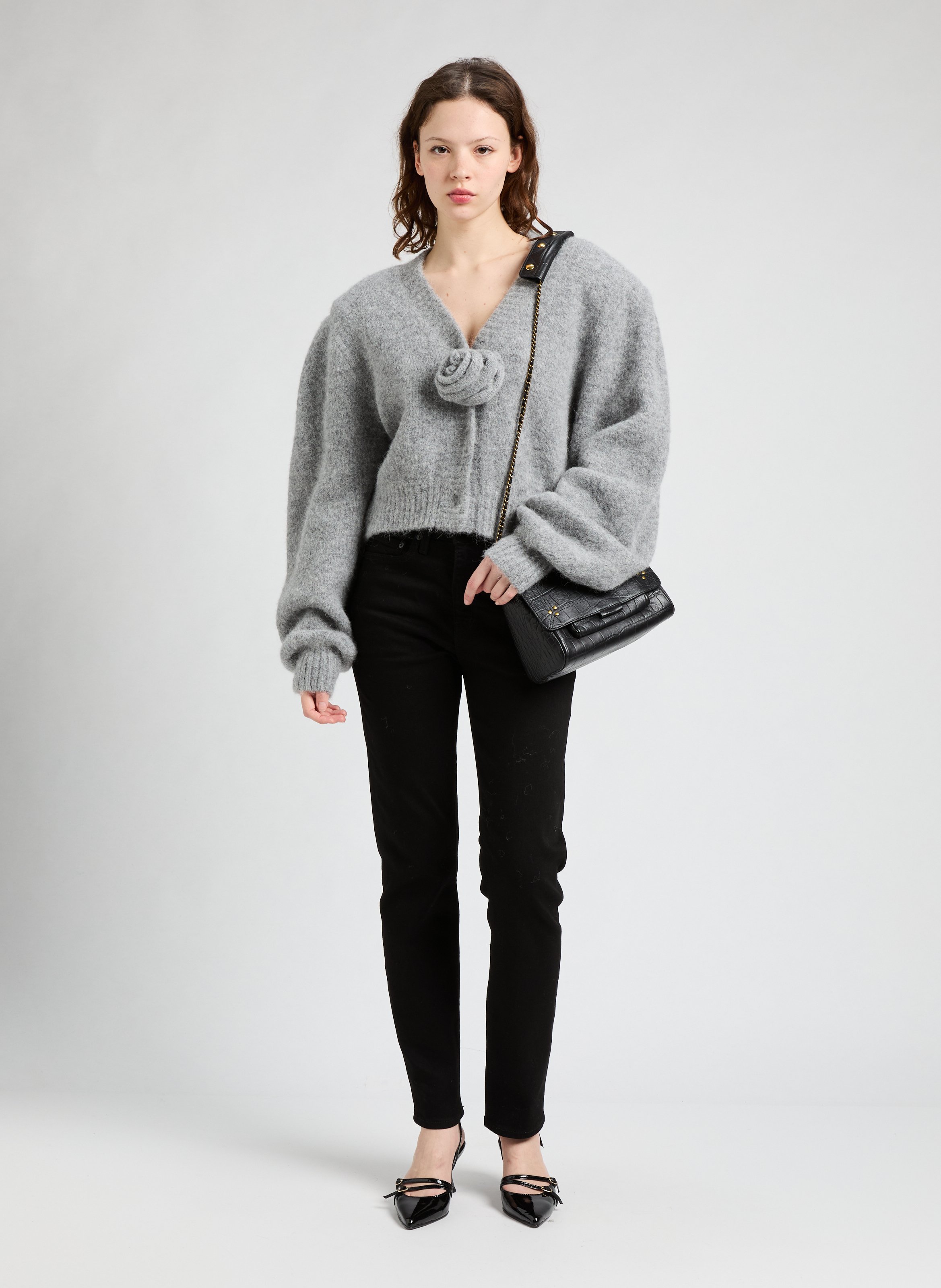 Cardigan court en laine et alpaga ROTATE Gris