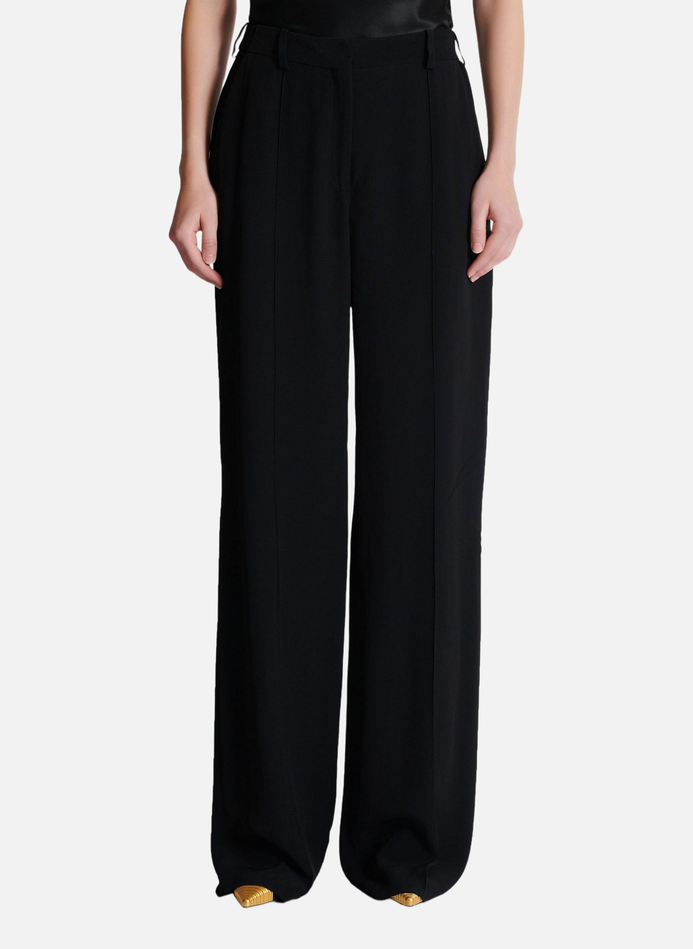 Pantalon tailleur droit en crêpe BALMAIN Noir