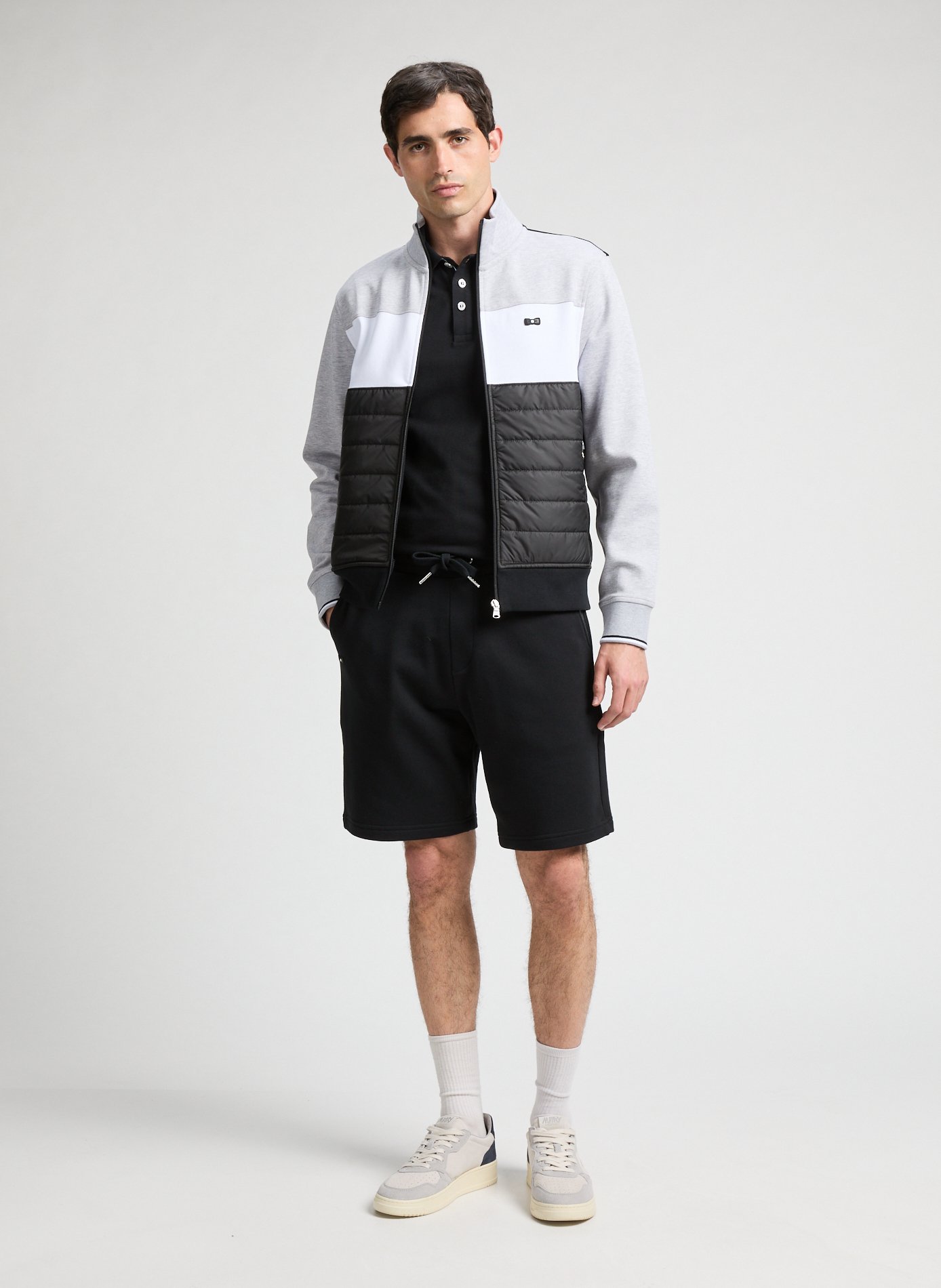 Sweatshirt zippé bimatière en coton EDEN PARK Gris