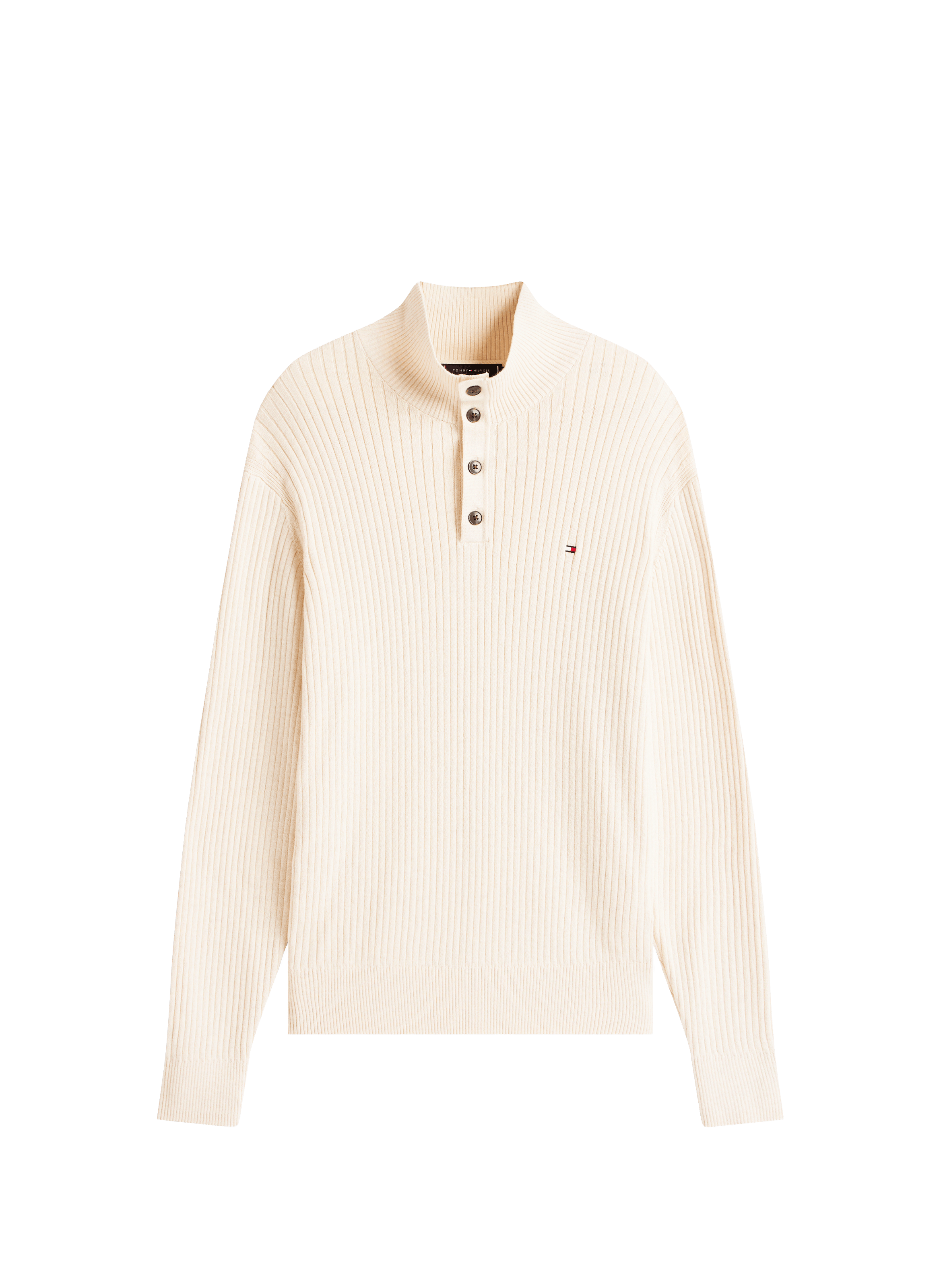 Buttoned collar sweater in cotton and cashmere TOMMY HILFIGER Beige