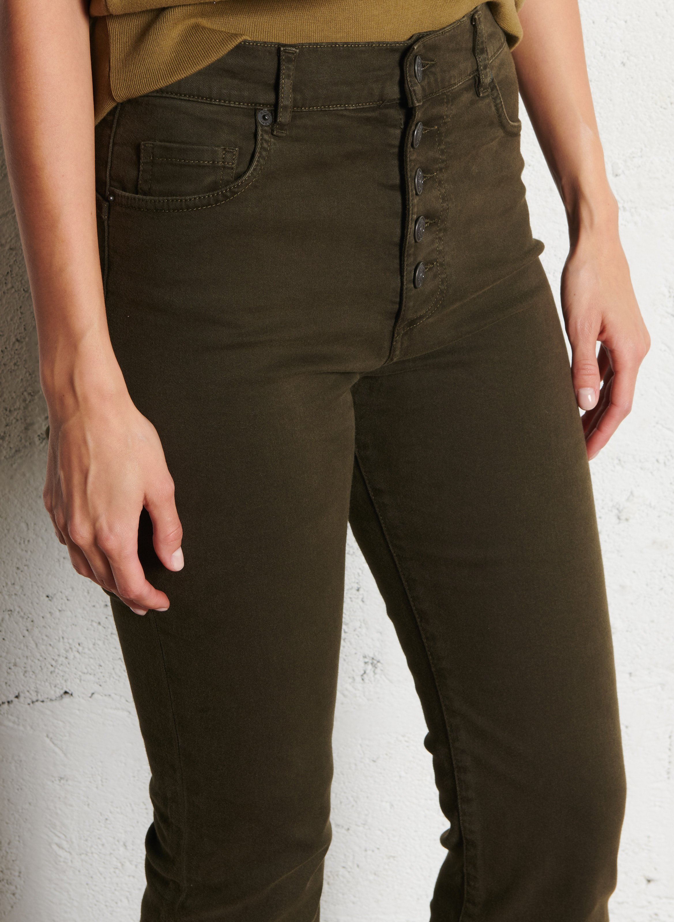 Jean flare taille haute uni jodie IKKS Kaki