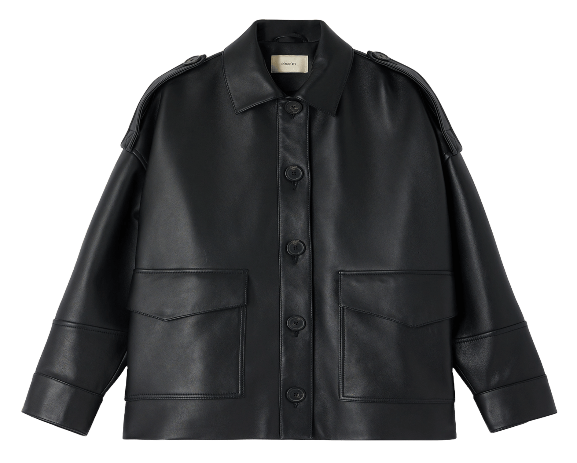 Veste ample boutonnée en cuir harriboyd SESSUN Noir