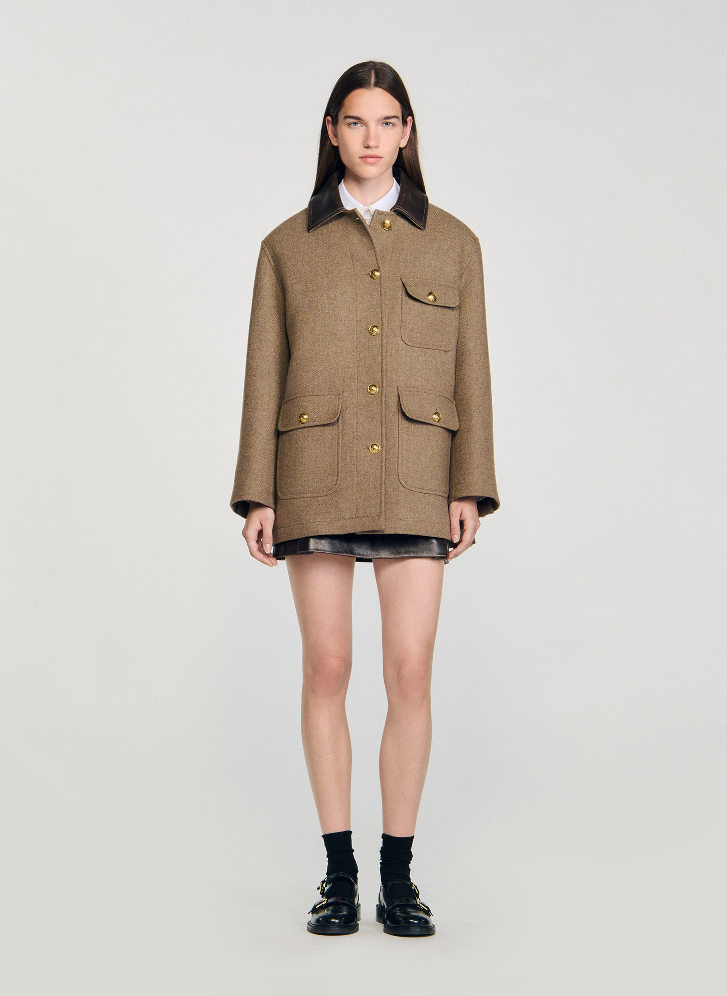 Manteau col classique en laine mélangée SANDRO Beige