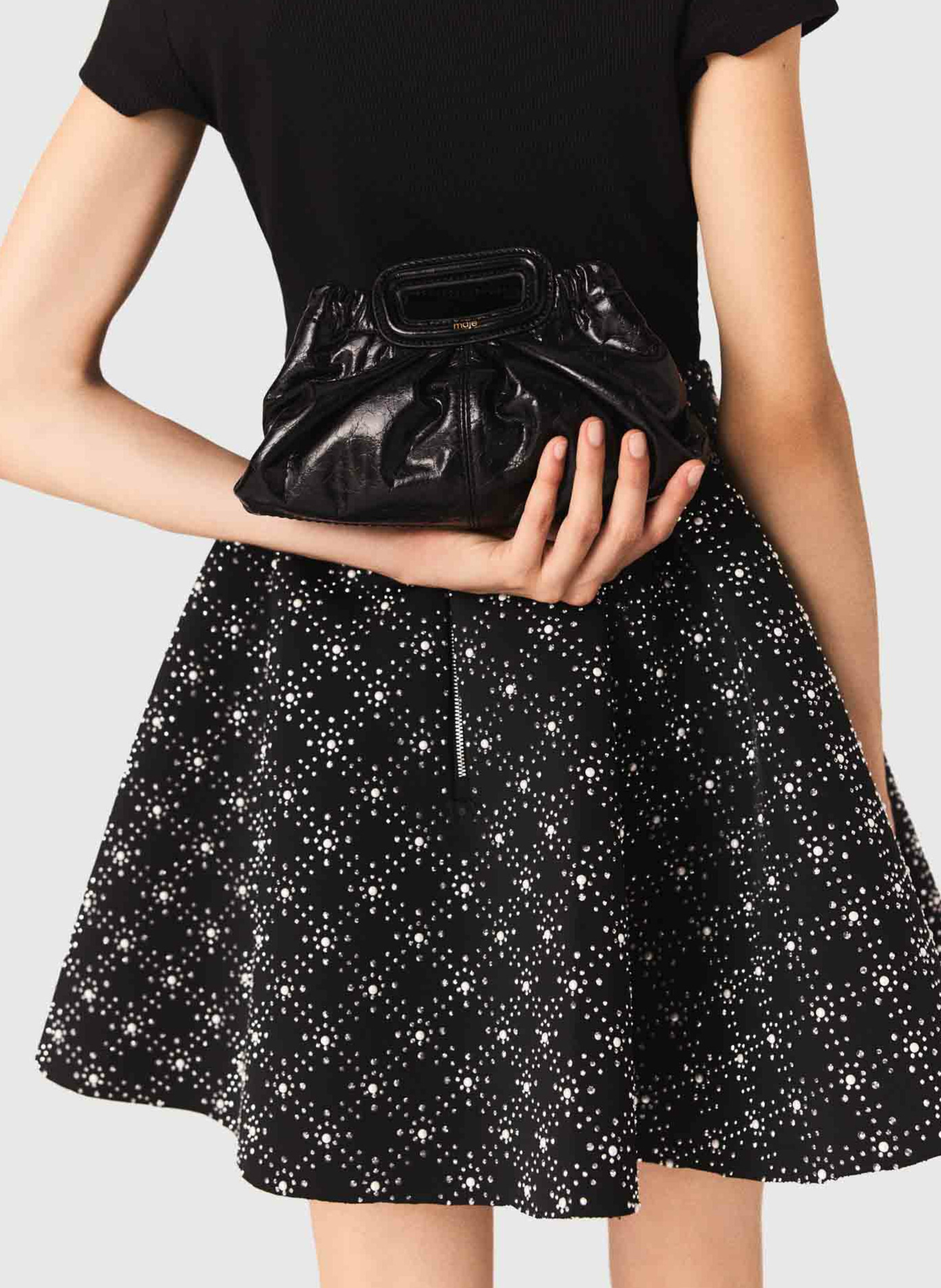 Jupe courte imprimée à taille haute MAJE Noir