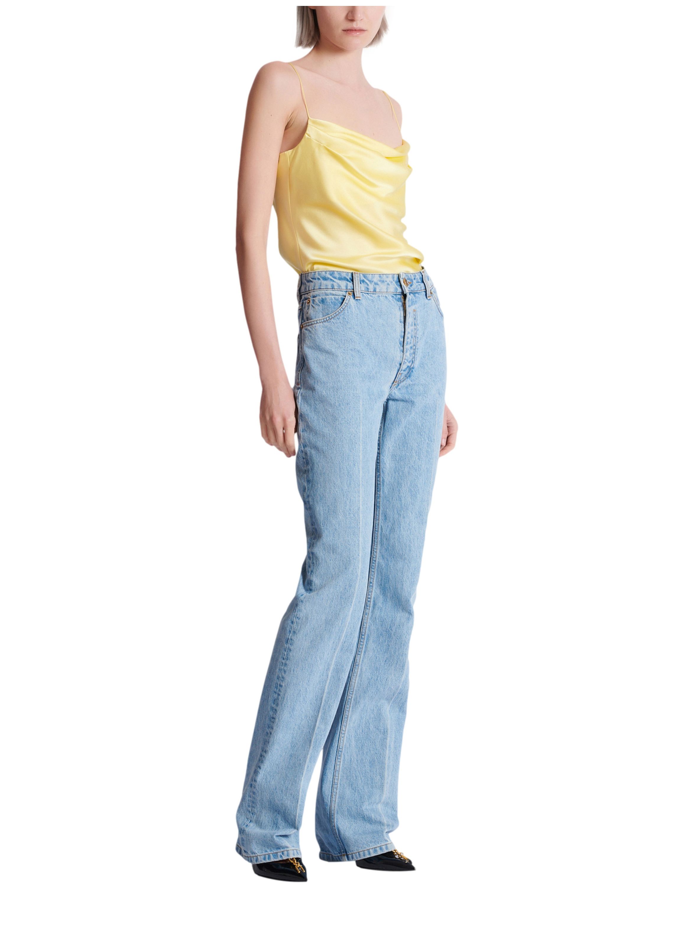 Pantalon taille haute en denim BALMAIN Bleu