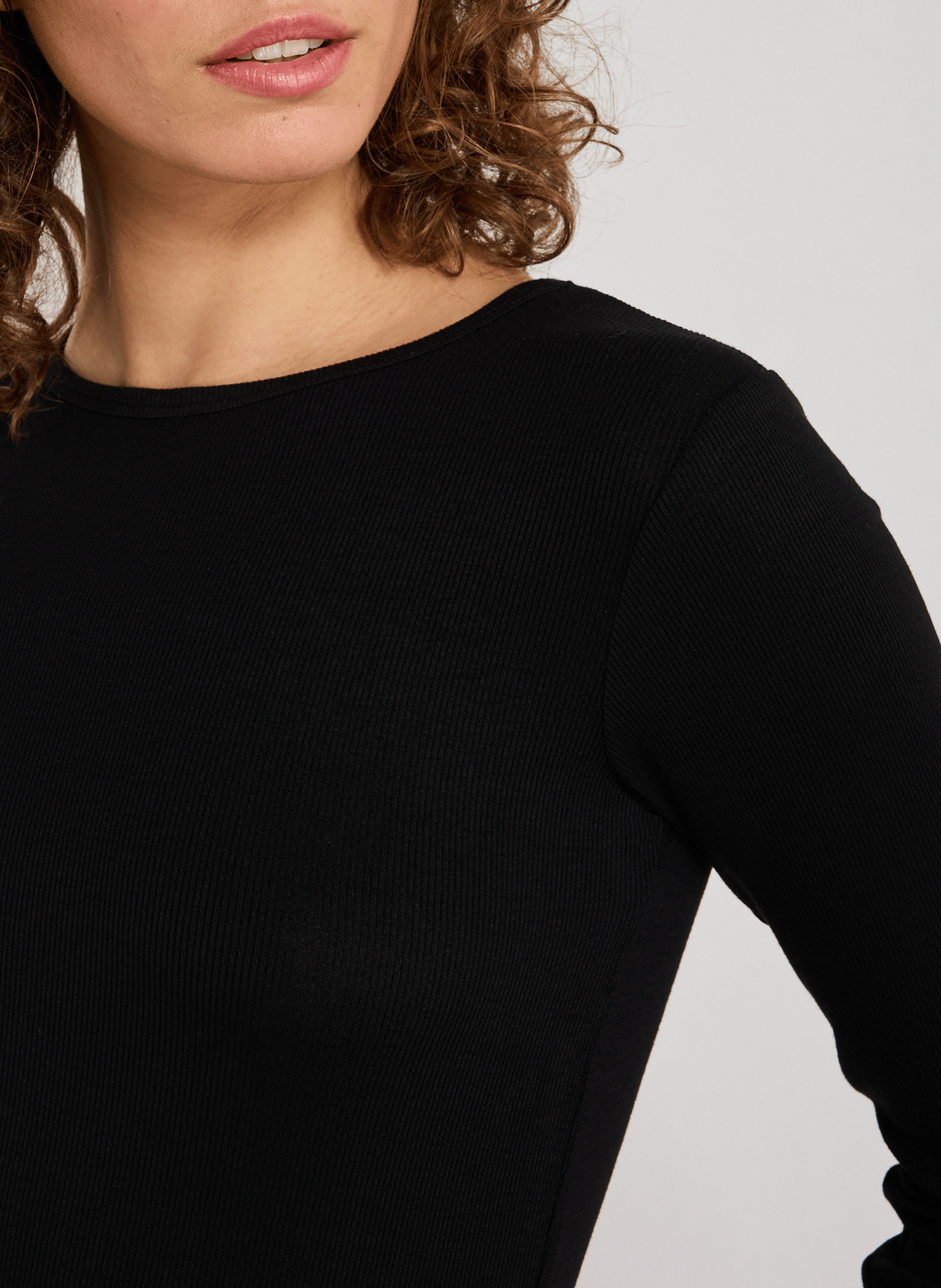 T-shirt col rond à manches longues TOPSHOP Noir