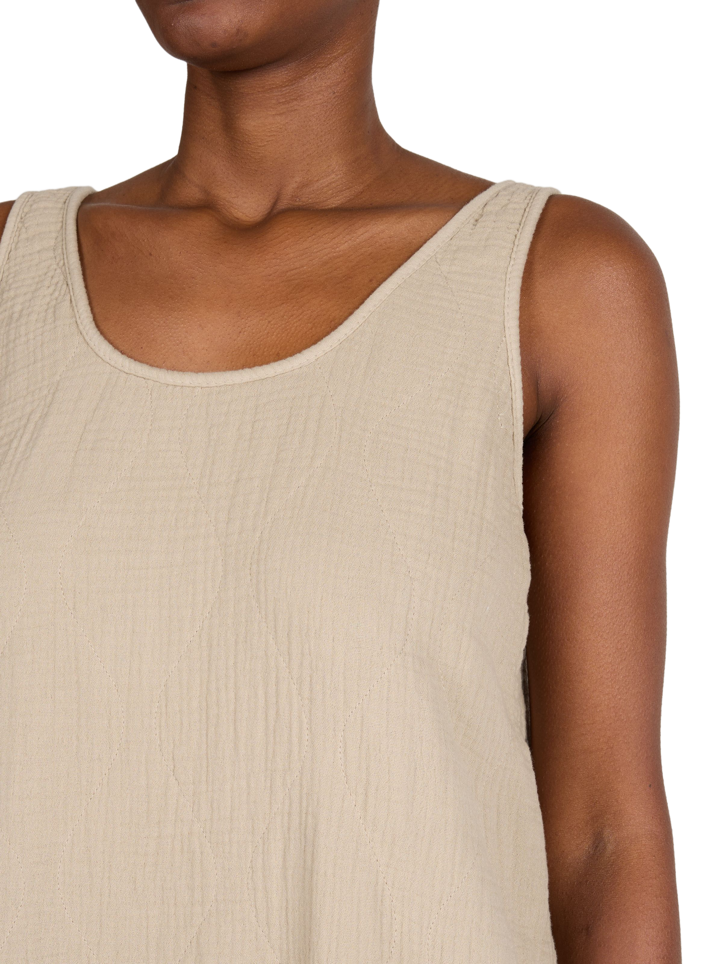 Dress Clevland with round neckline in quilted cotton AOKYANOS Beige