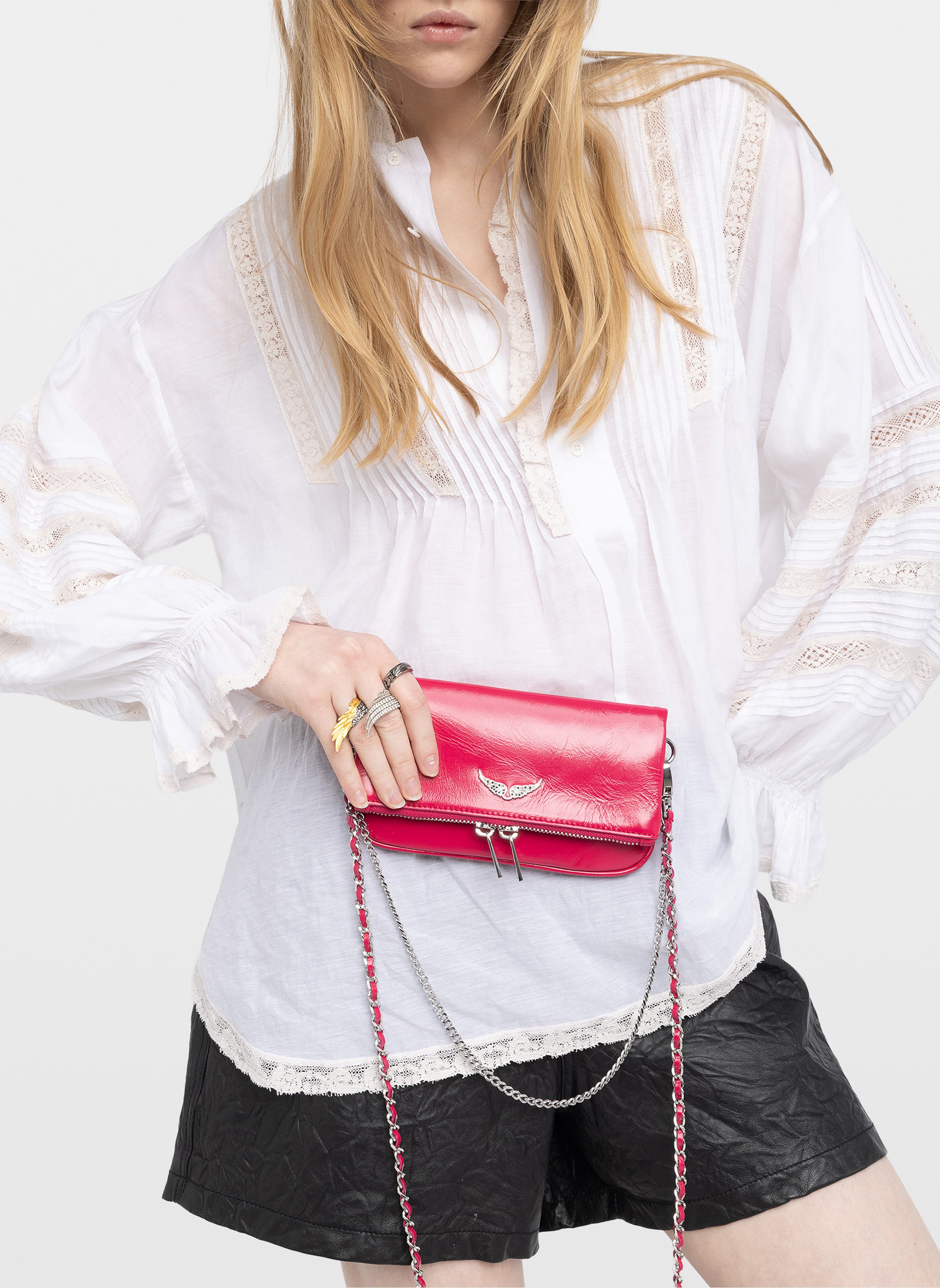 Pochette en cuir rock nano ZADIG&VOLTAIRE Rose
