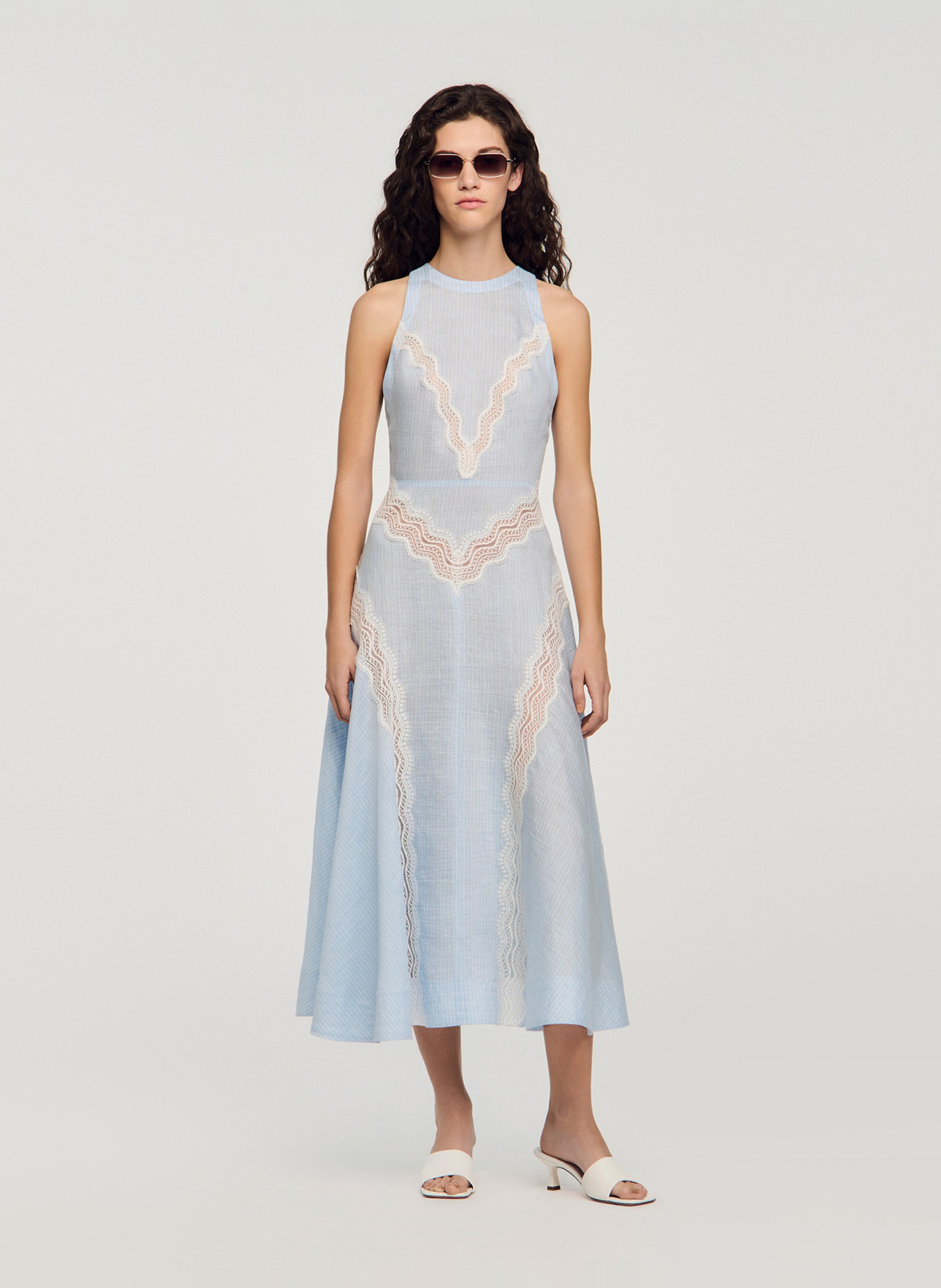 Robe longue en lin mélangé SANDRO Bleu