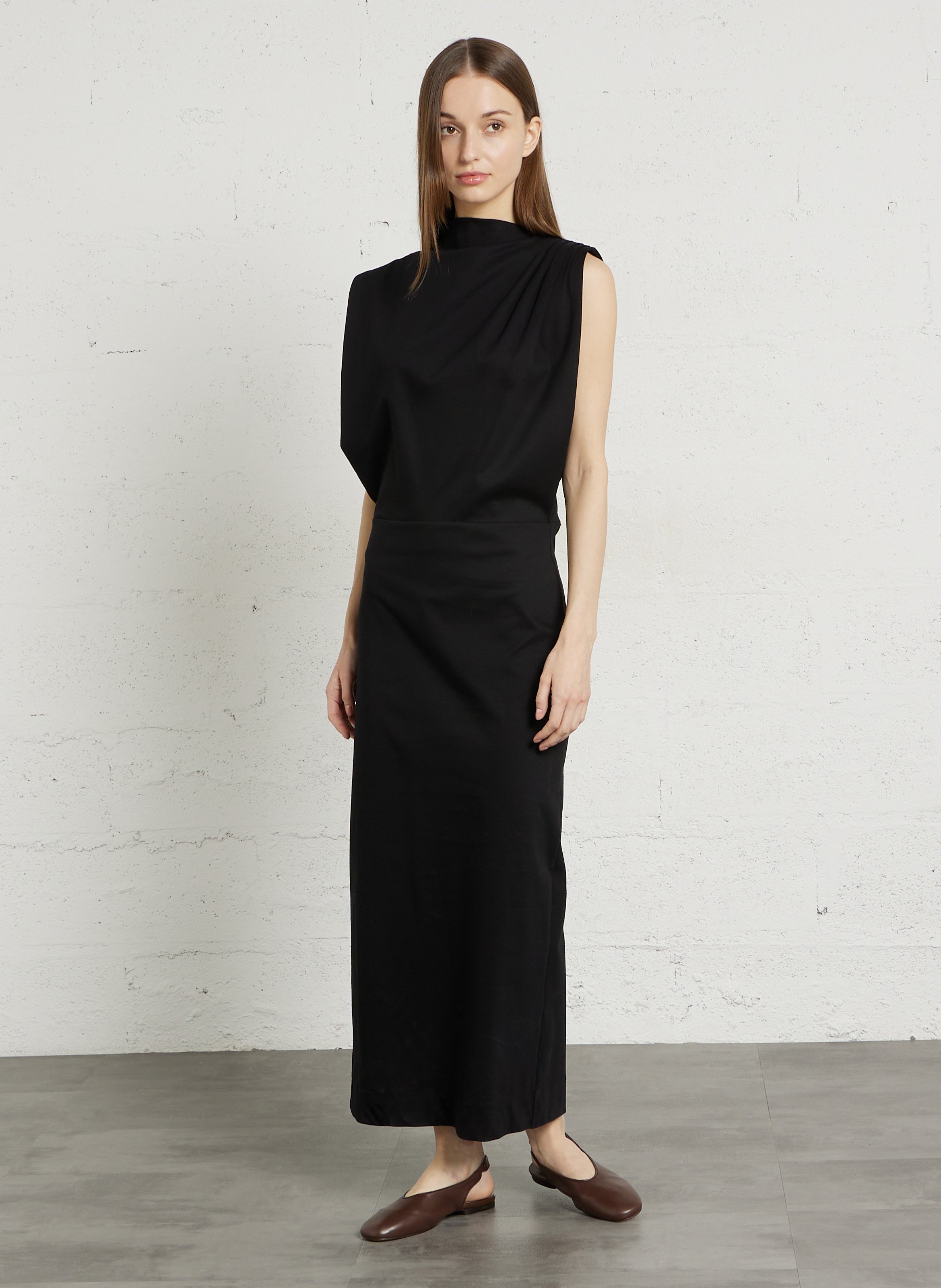 Robe longue col montant en coton bio Gemma SOEUR Noir