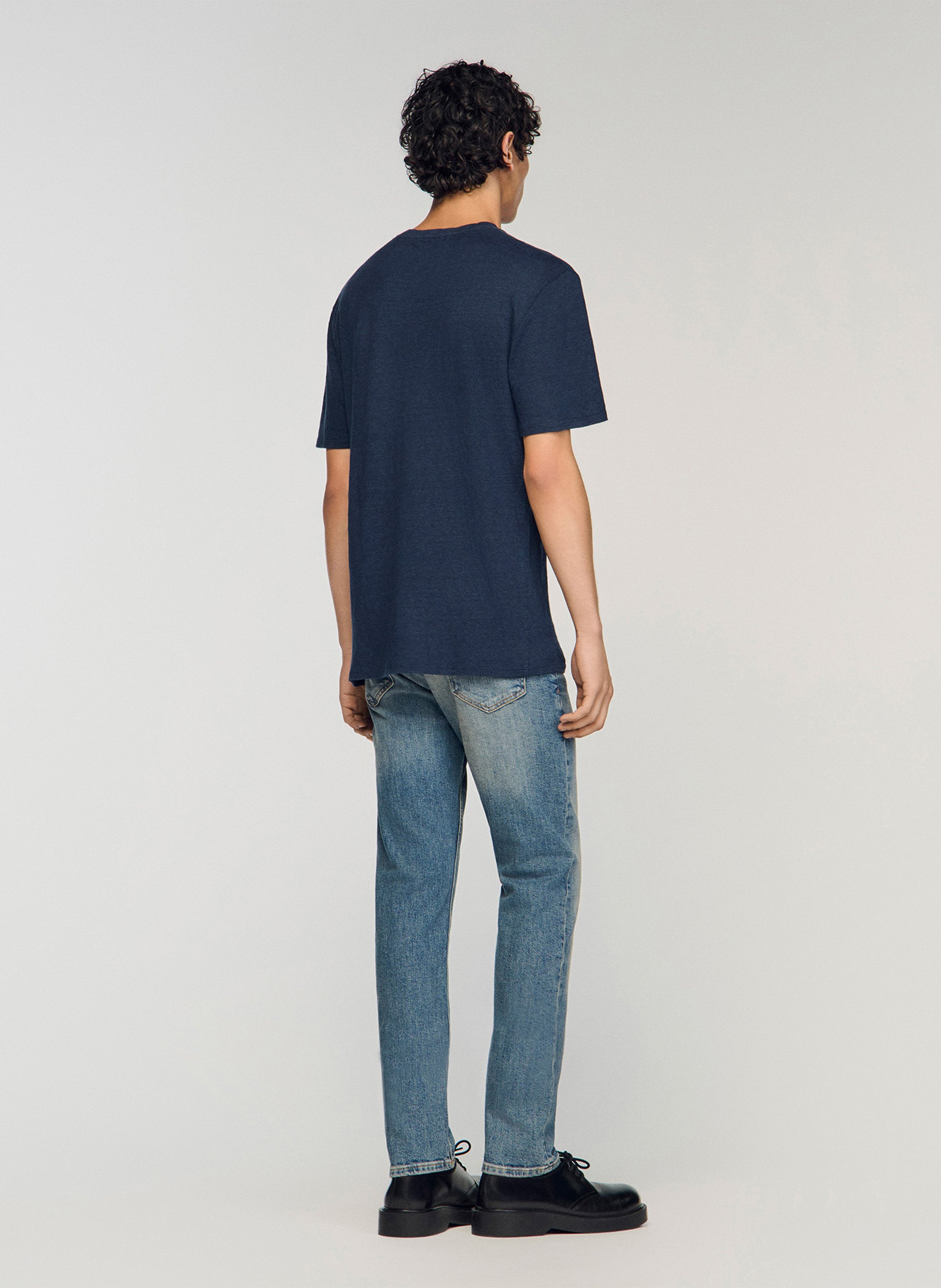 Tee-shirt col rond regular-fit en lin SANDRO Bleu