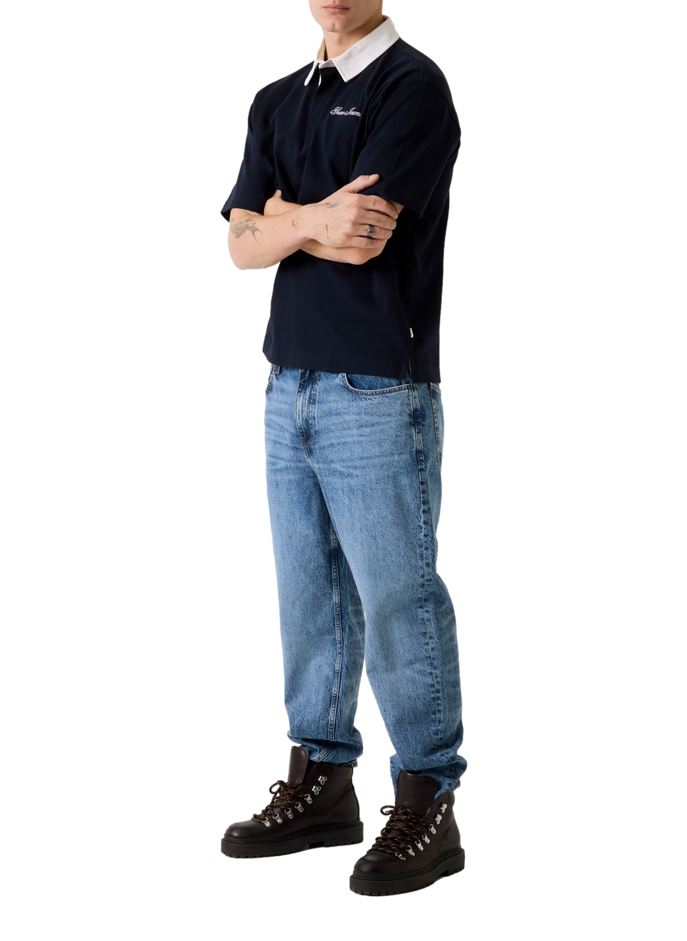 Short-sleeved cotton polo with logo embroidery GUESS Blue