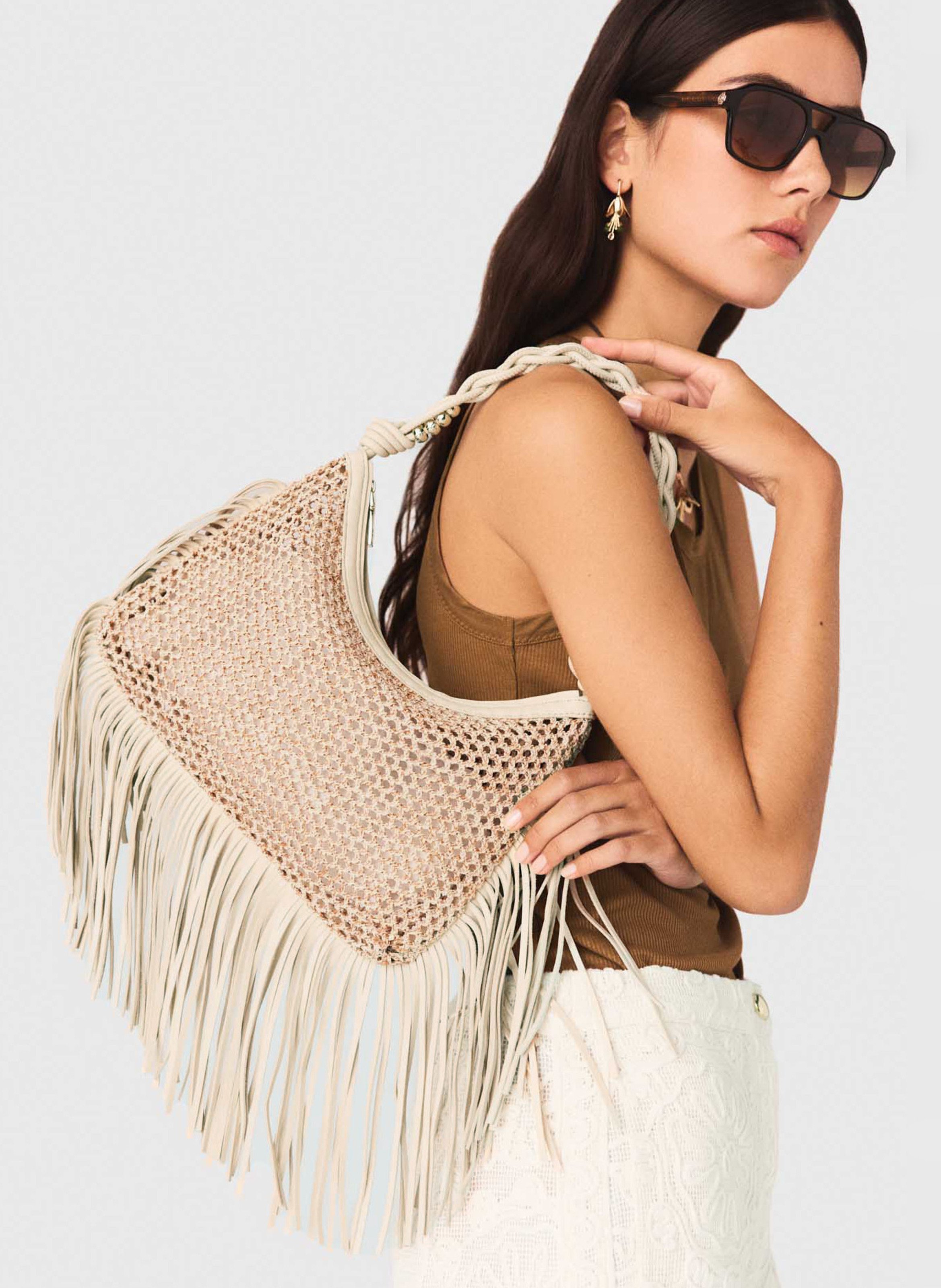 Sac hobe en cuir MAJE Beige