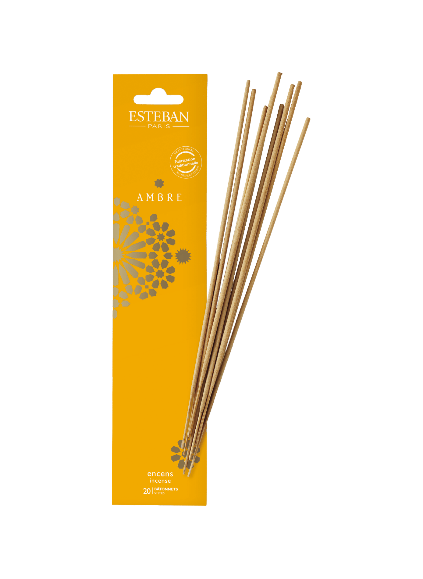 20 bâtonnets d'encens indiens Ambre ESTEBAN Jaune