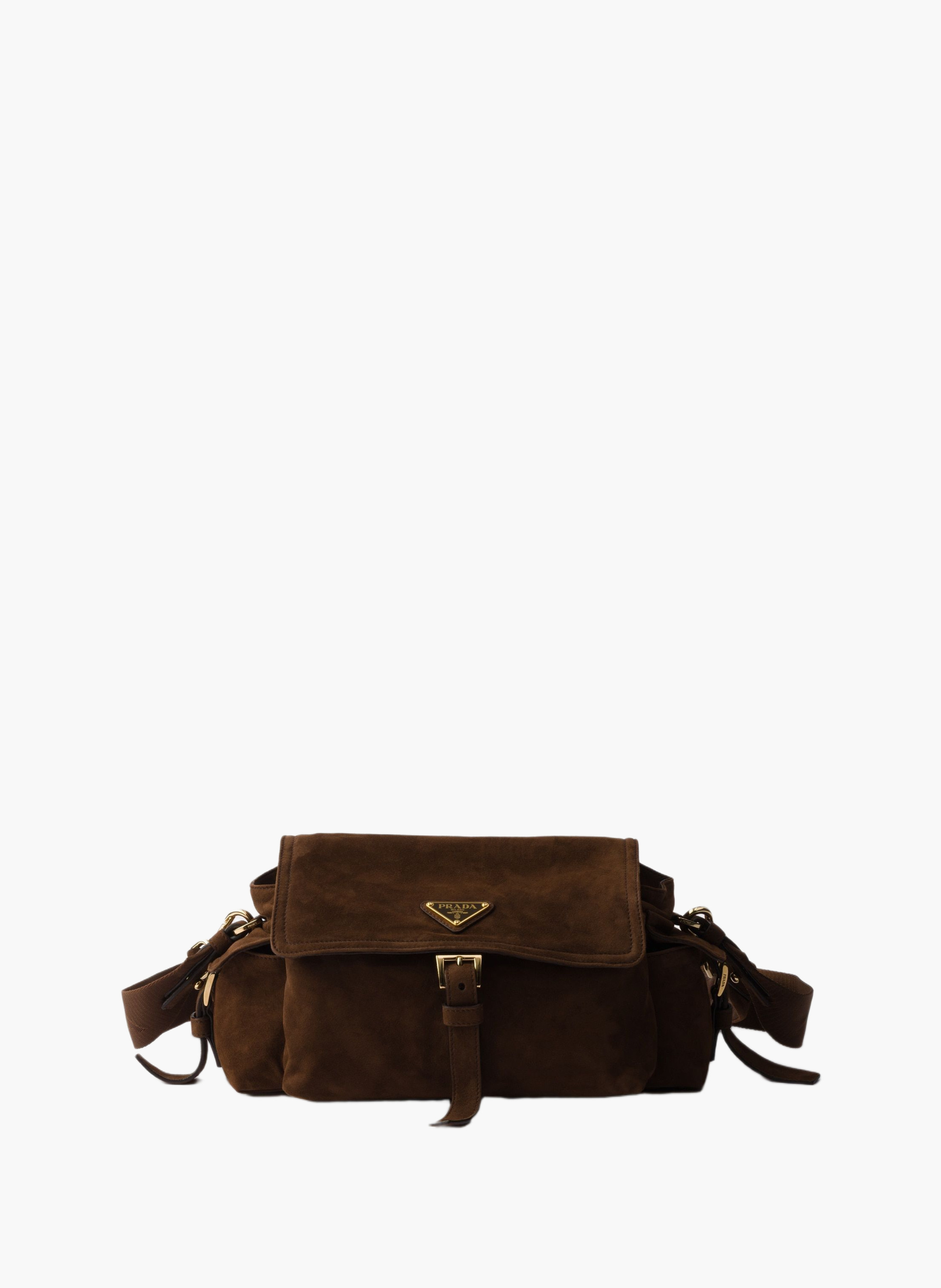 Sac daim prada explore medium en daim porté épaule PRADA Marron