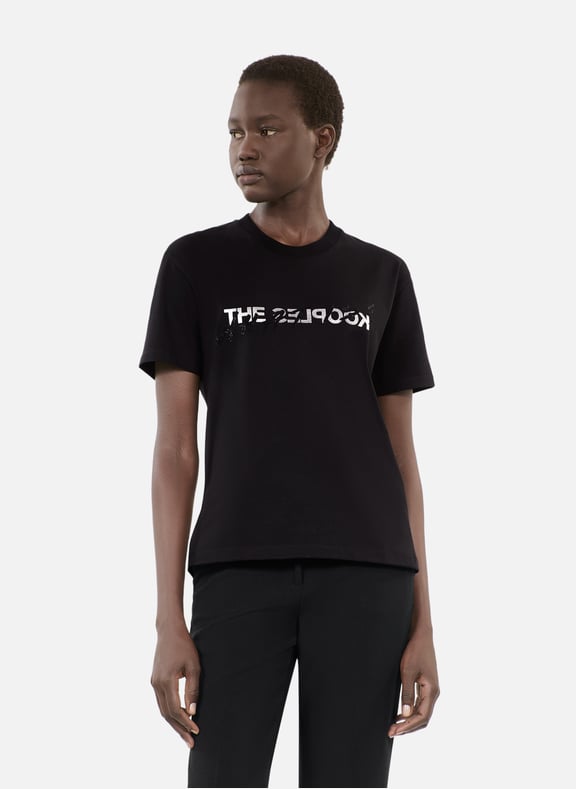 T-shirt en coton what is avec strass Noir by THE KOOPLES THE KOOPLES T-shirt en coton what is avec strass Noir