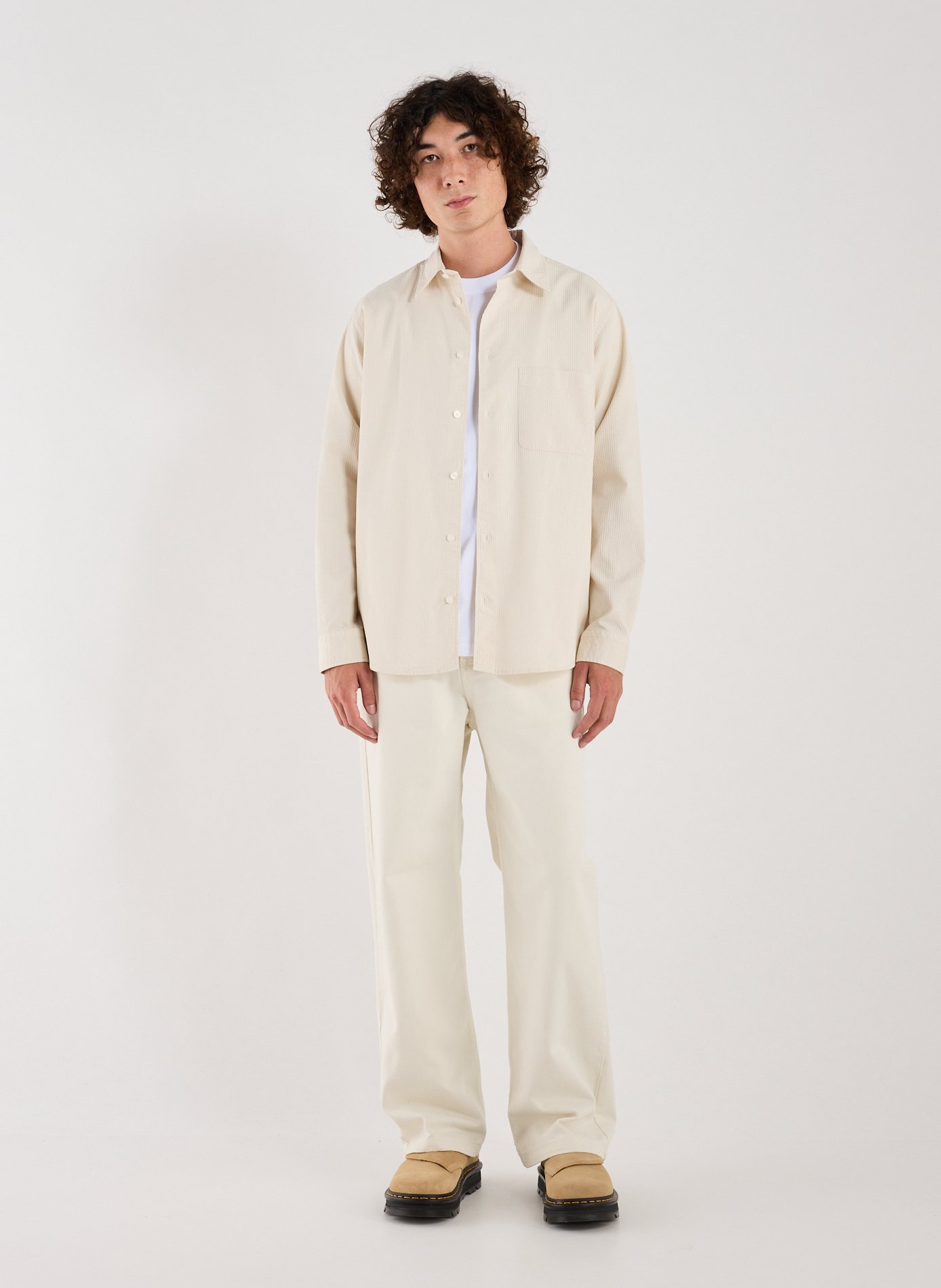 Chemise droite aspect rayé en coton SAMSOE SAMSOE Beige