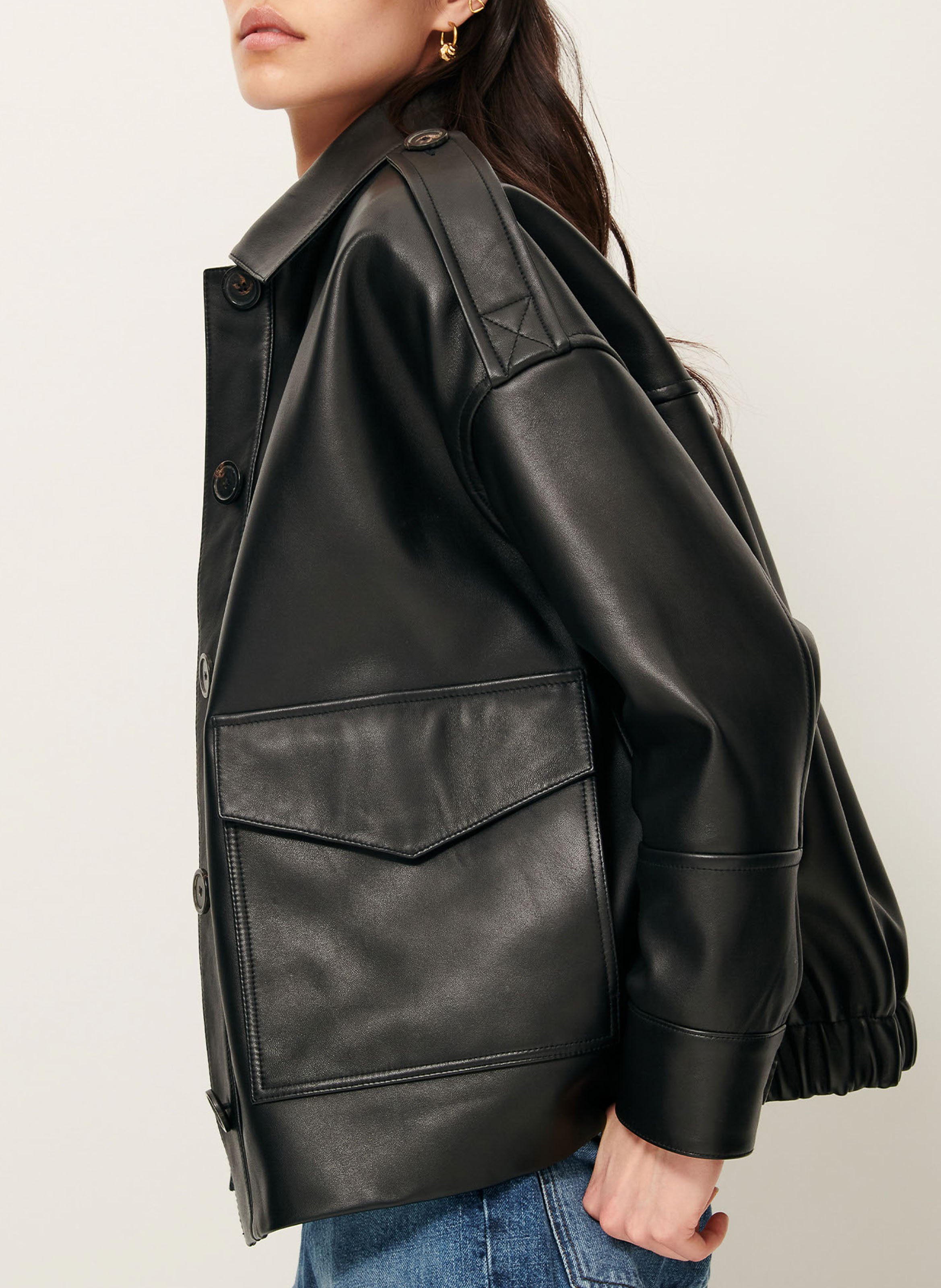 Veste ample boutonnée en cuir harriboyd SESSUN Noir