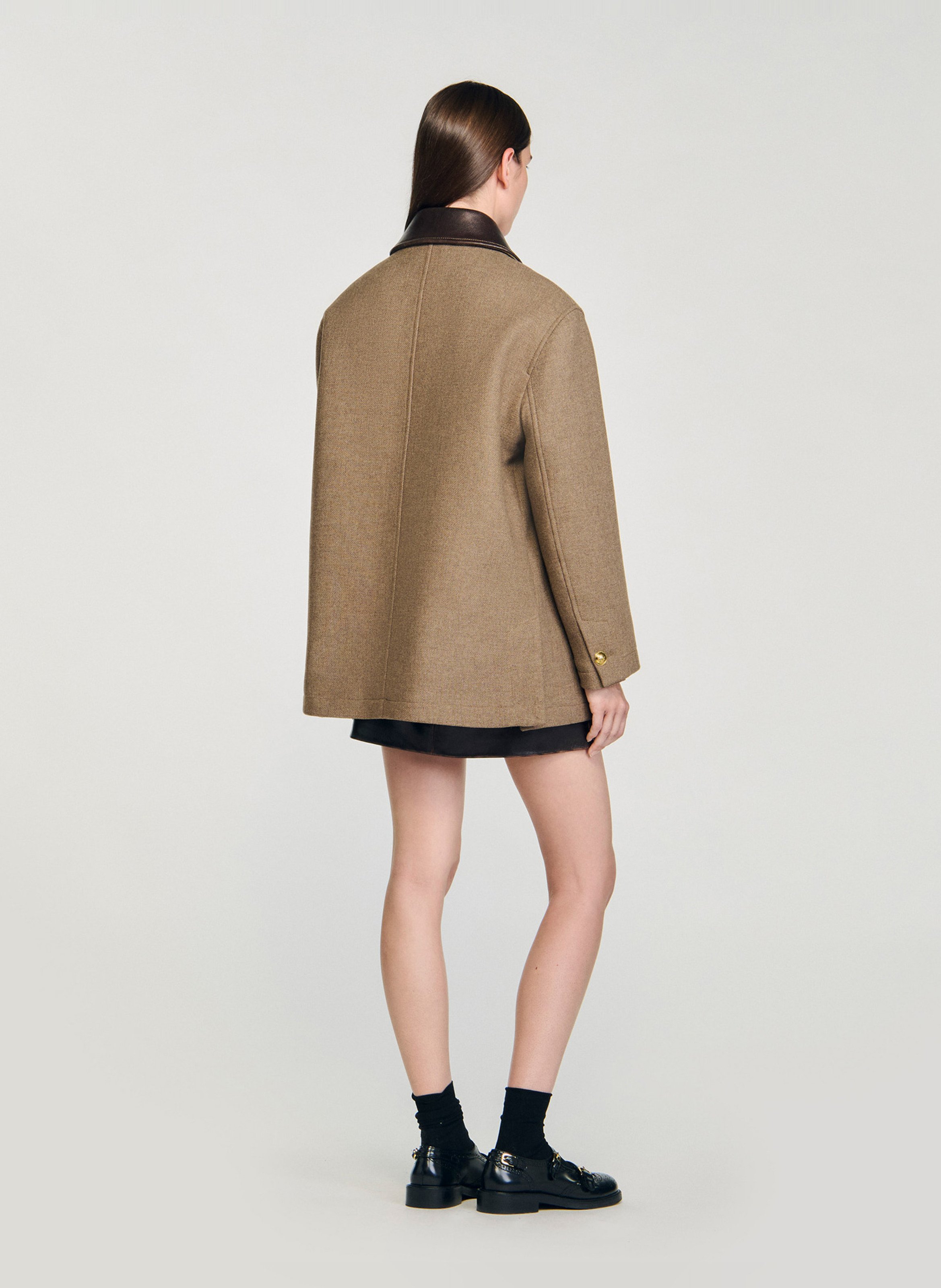 Manteau col classique en laine mélangée SANDRO Beige