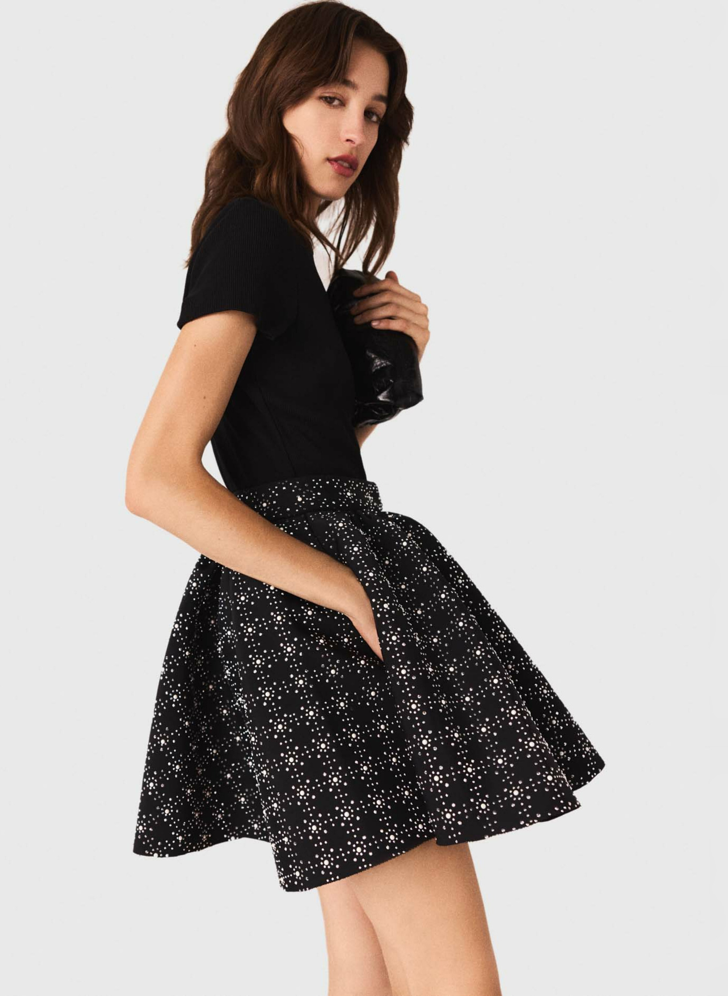 Jupe courte imprimée à taille haute MAJE Noir