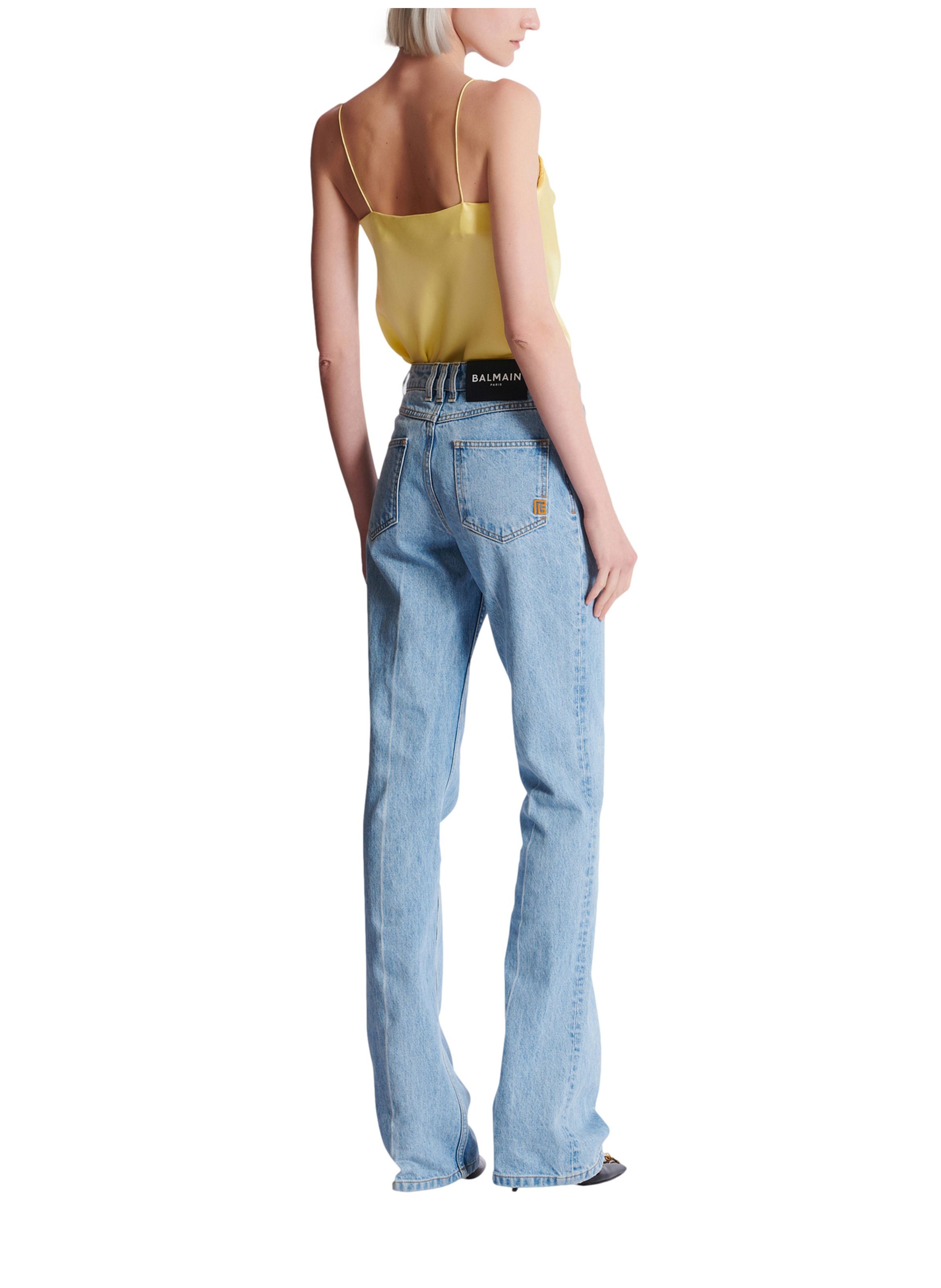 Pantalon taille haute en denim BALMAIN Bleu