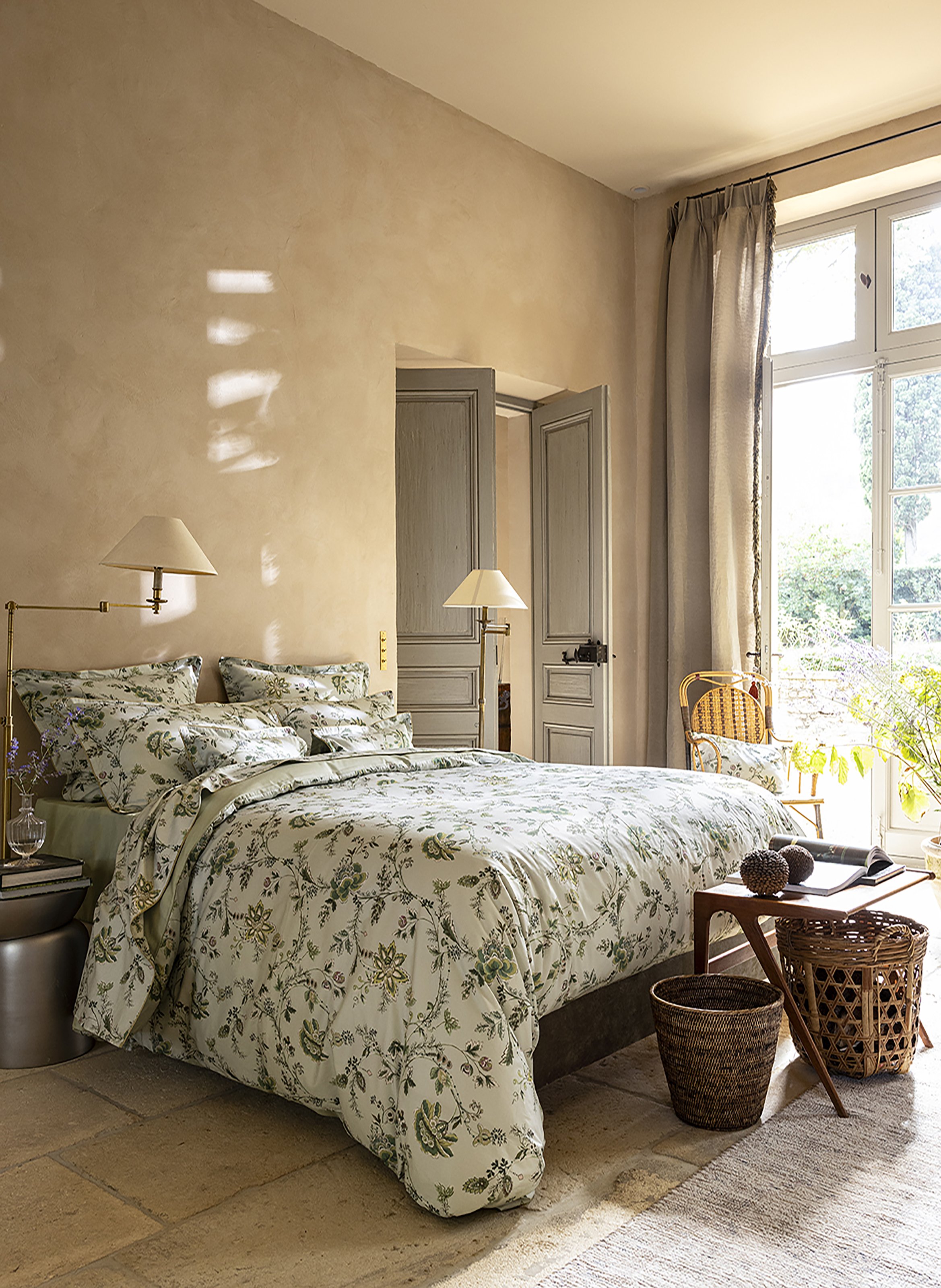 Drap plat imprimé en satin de coton bio, maussane ALEXANDRE TURPAULT Vert