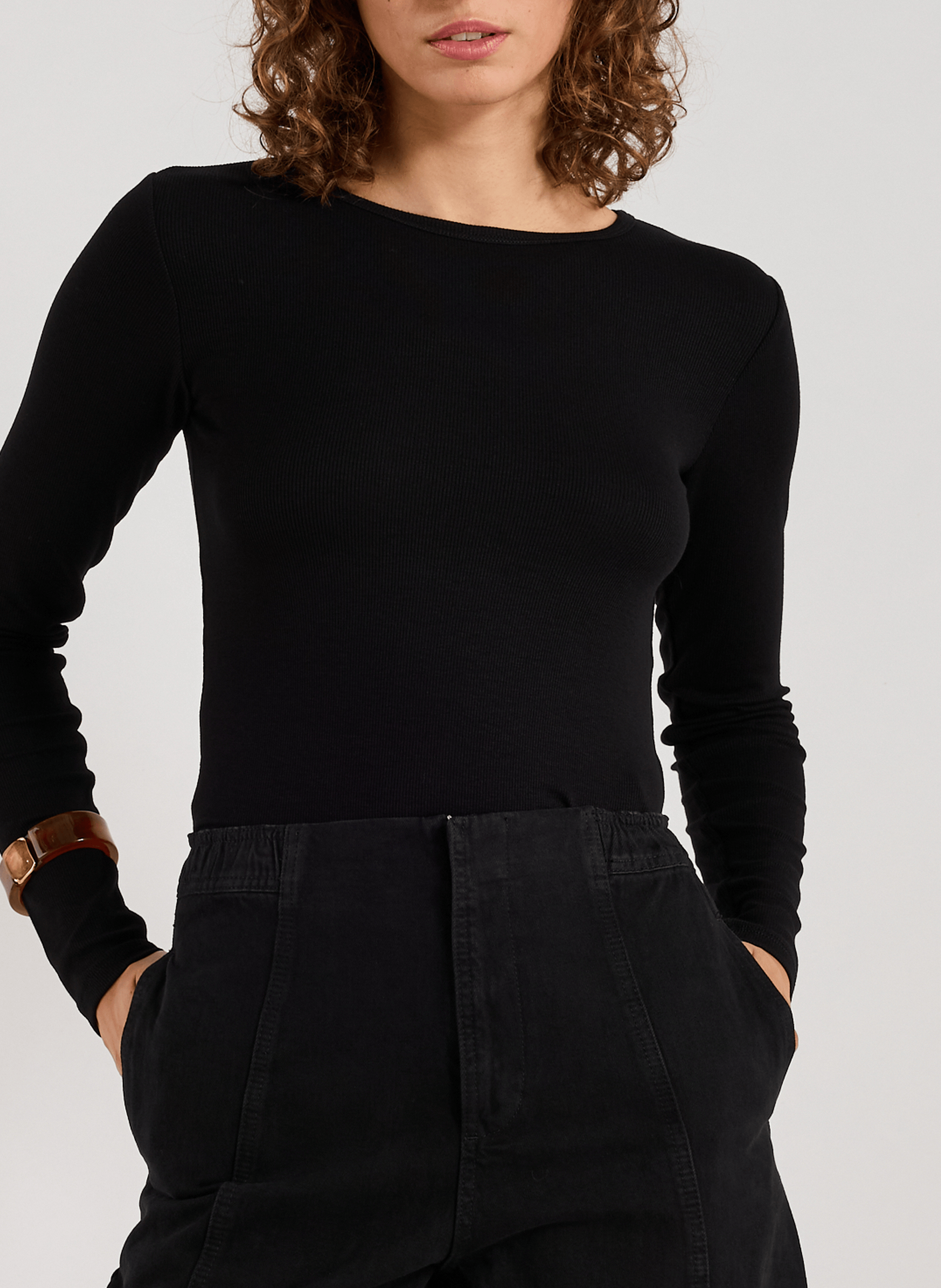 TOPSHOP Round neck long-sleeve T-shirt Black
