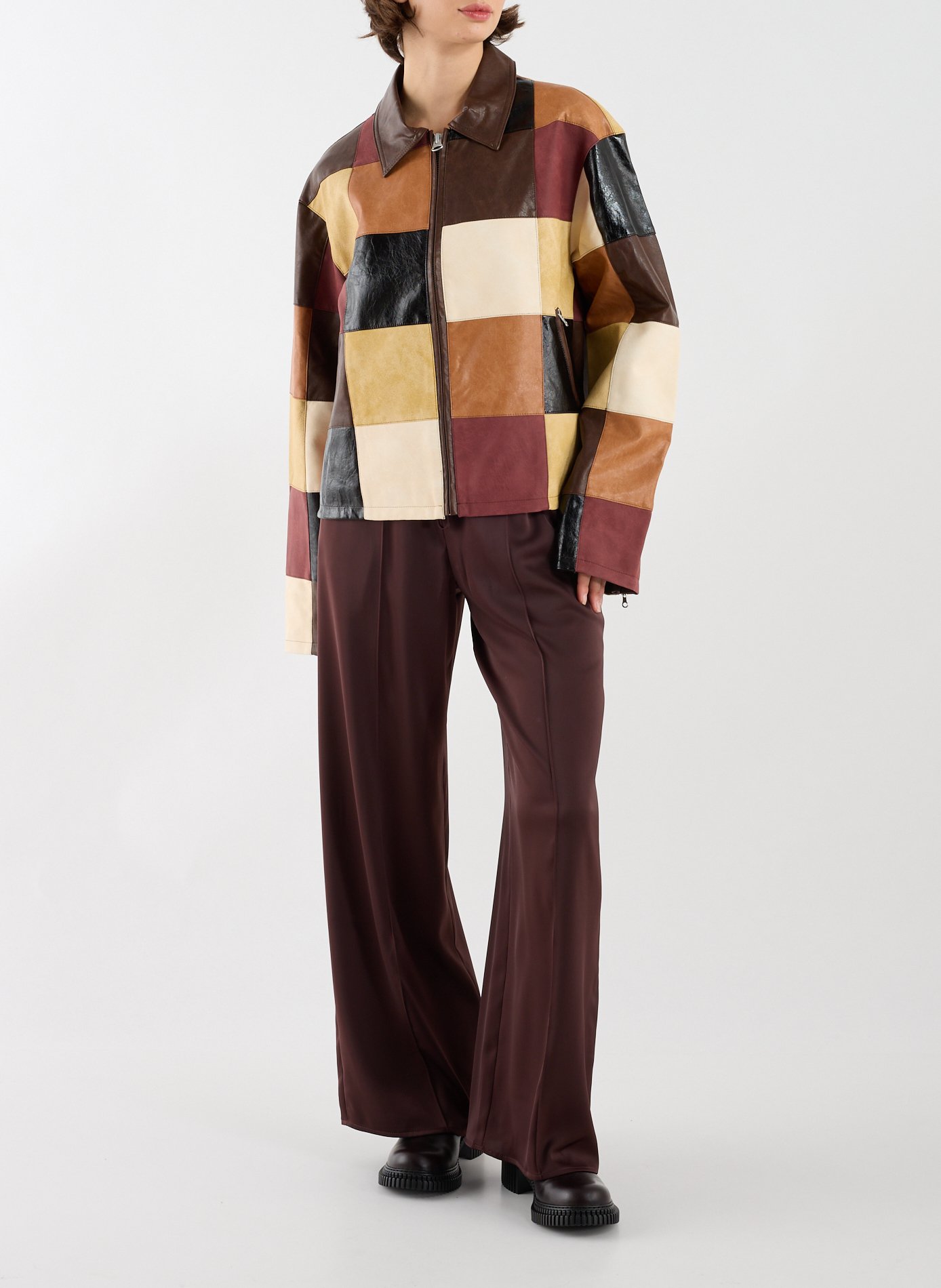 Veste col classique à carreaux TOPSHOP Marron