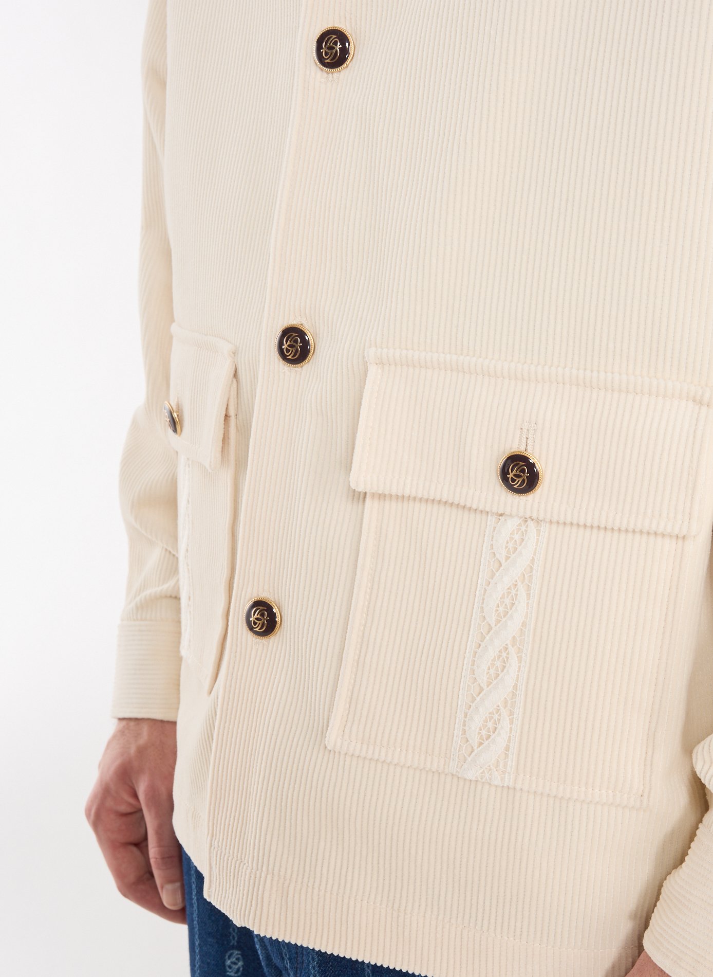 Straight velvet cotton overshirt DROLE DE MONSIEUR Beige