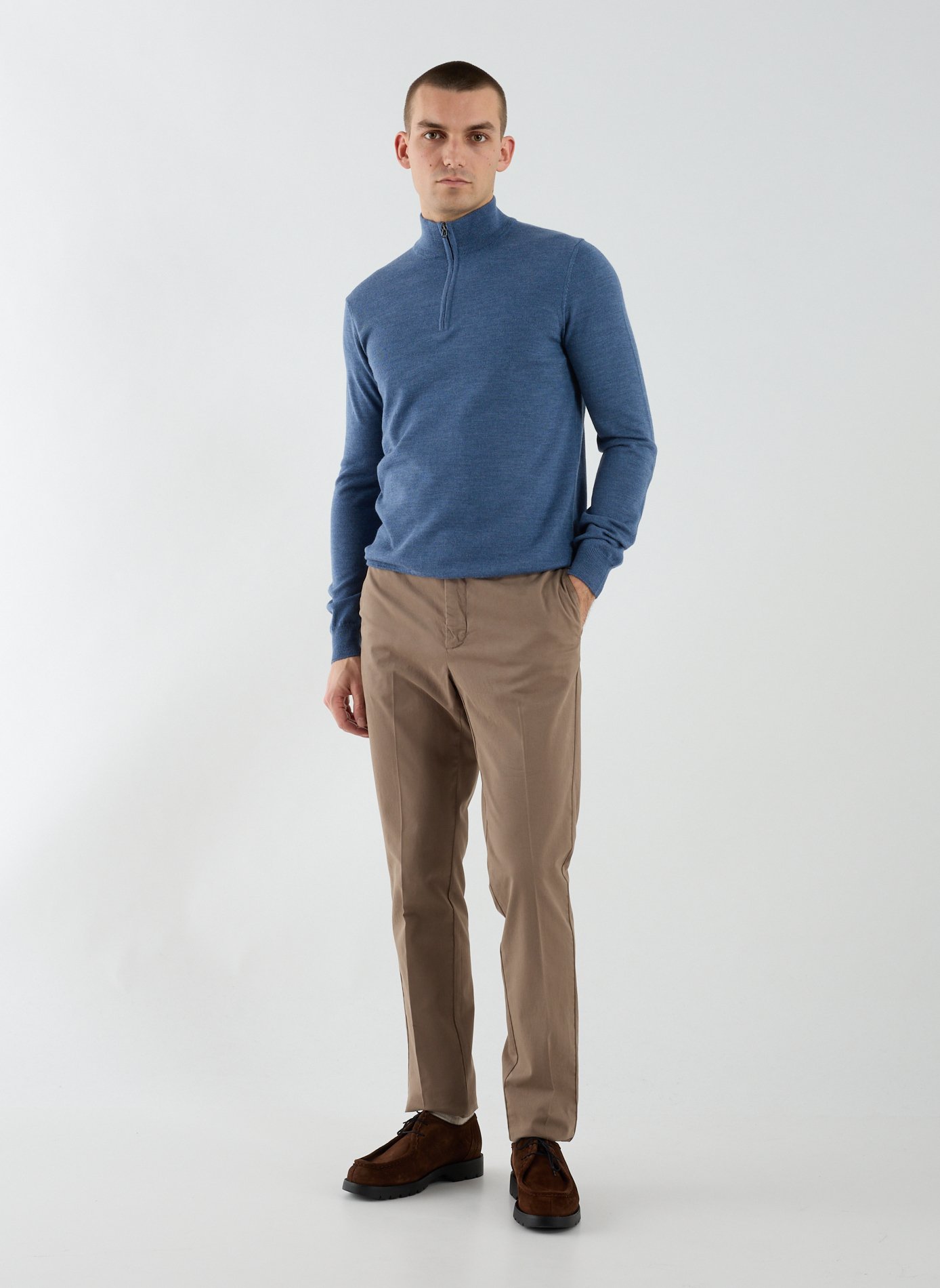 Pull col zippé en laine mérinos FACONNABLE Bleu