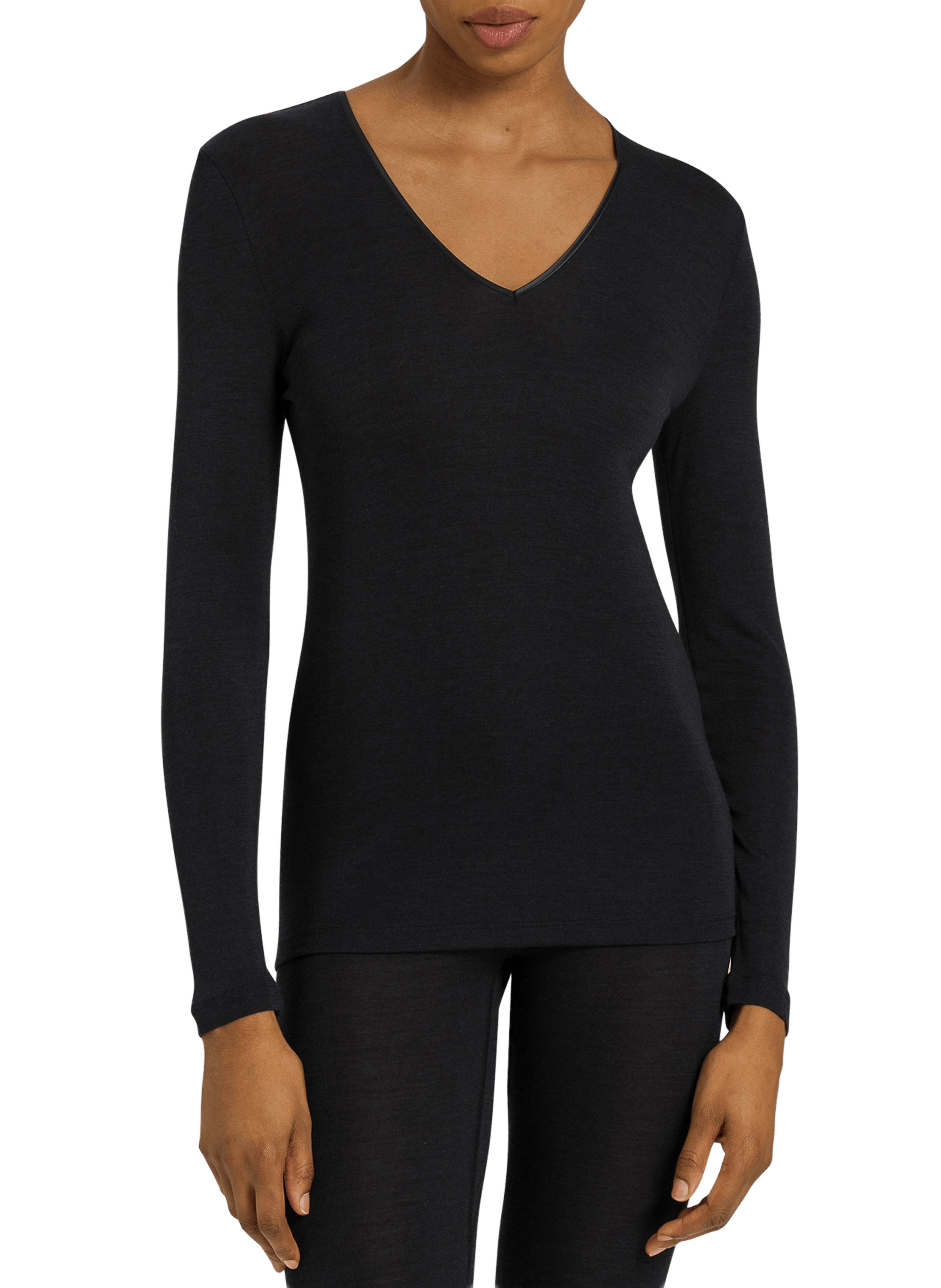 HANRO Long-sleeved silk and wool T-shirt Black